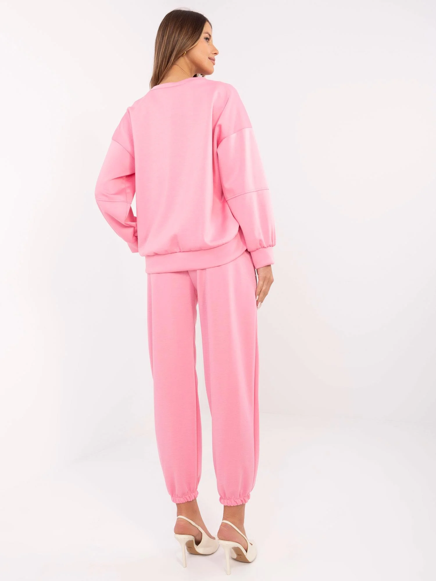 Compleu Dama Maneca lunga, Mansete elastice, ITALY MODA, Roz Casual - imagine 4