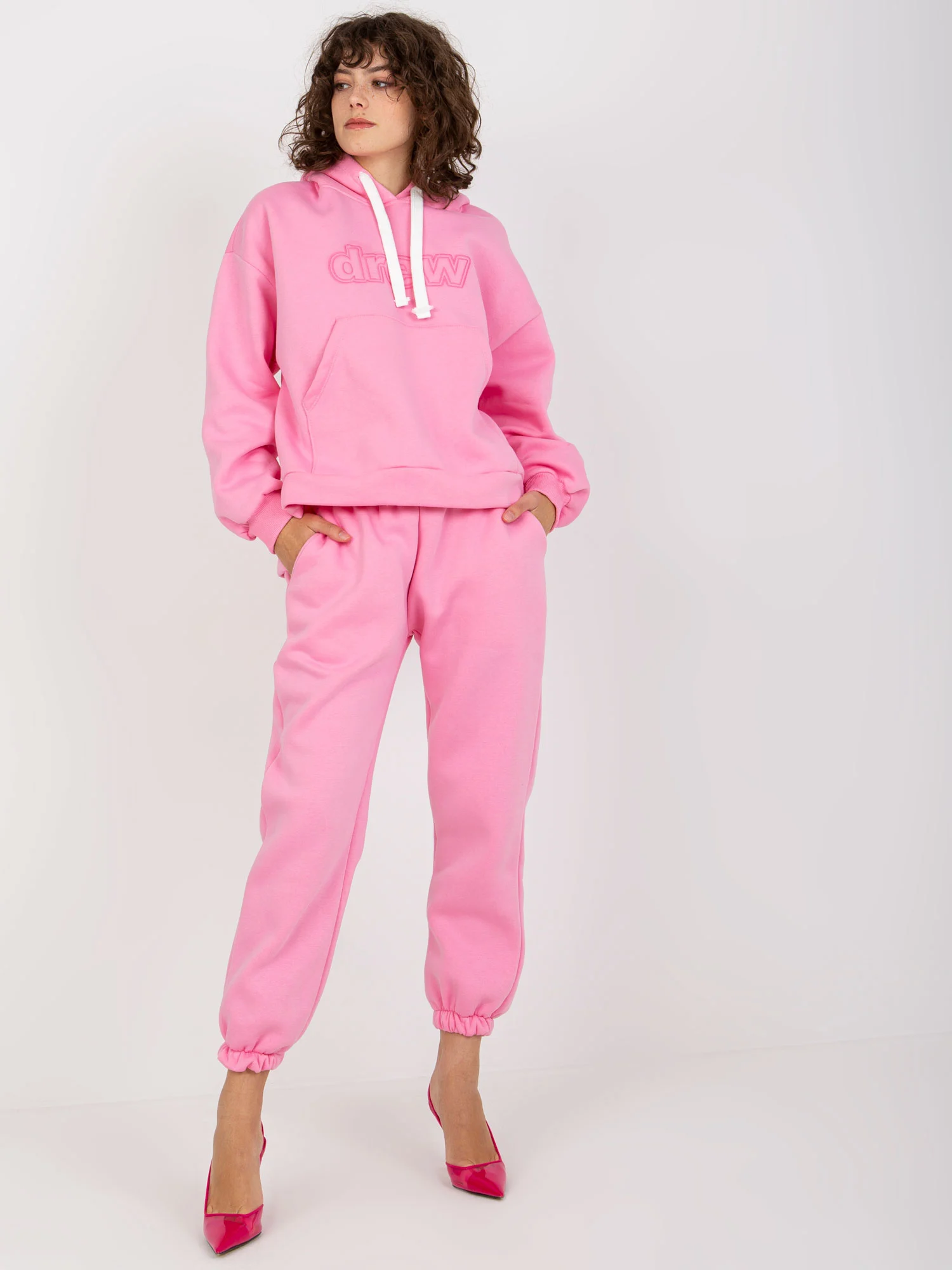 Compleu Dama Maneca lunga, Mansete elastice, ex moda, Roz Casual - imagine 6