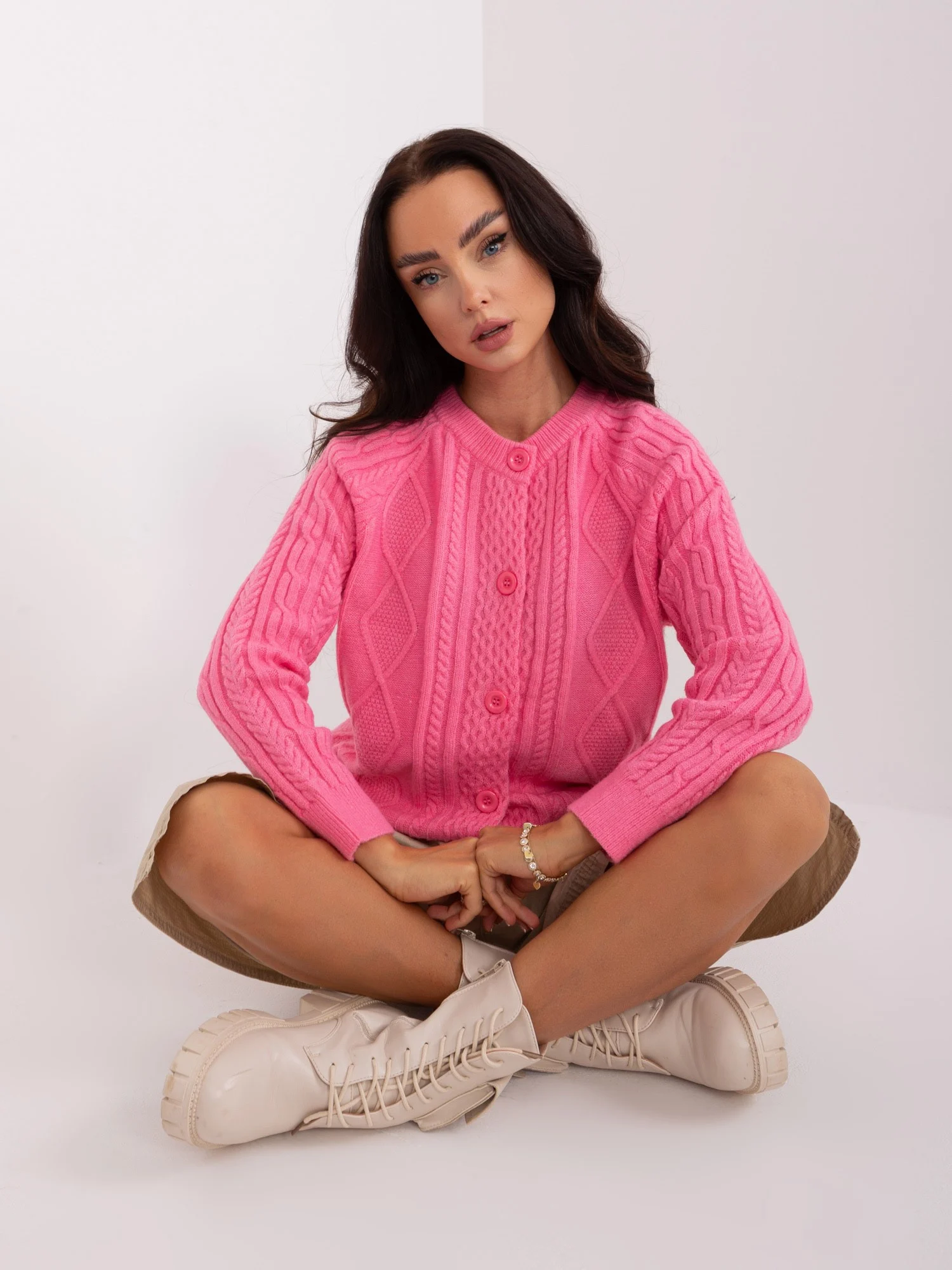 Pulover Dama Decolteu rotund, Acril, Wool Fashion Italia, Roz Casual - Image 5