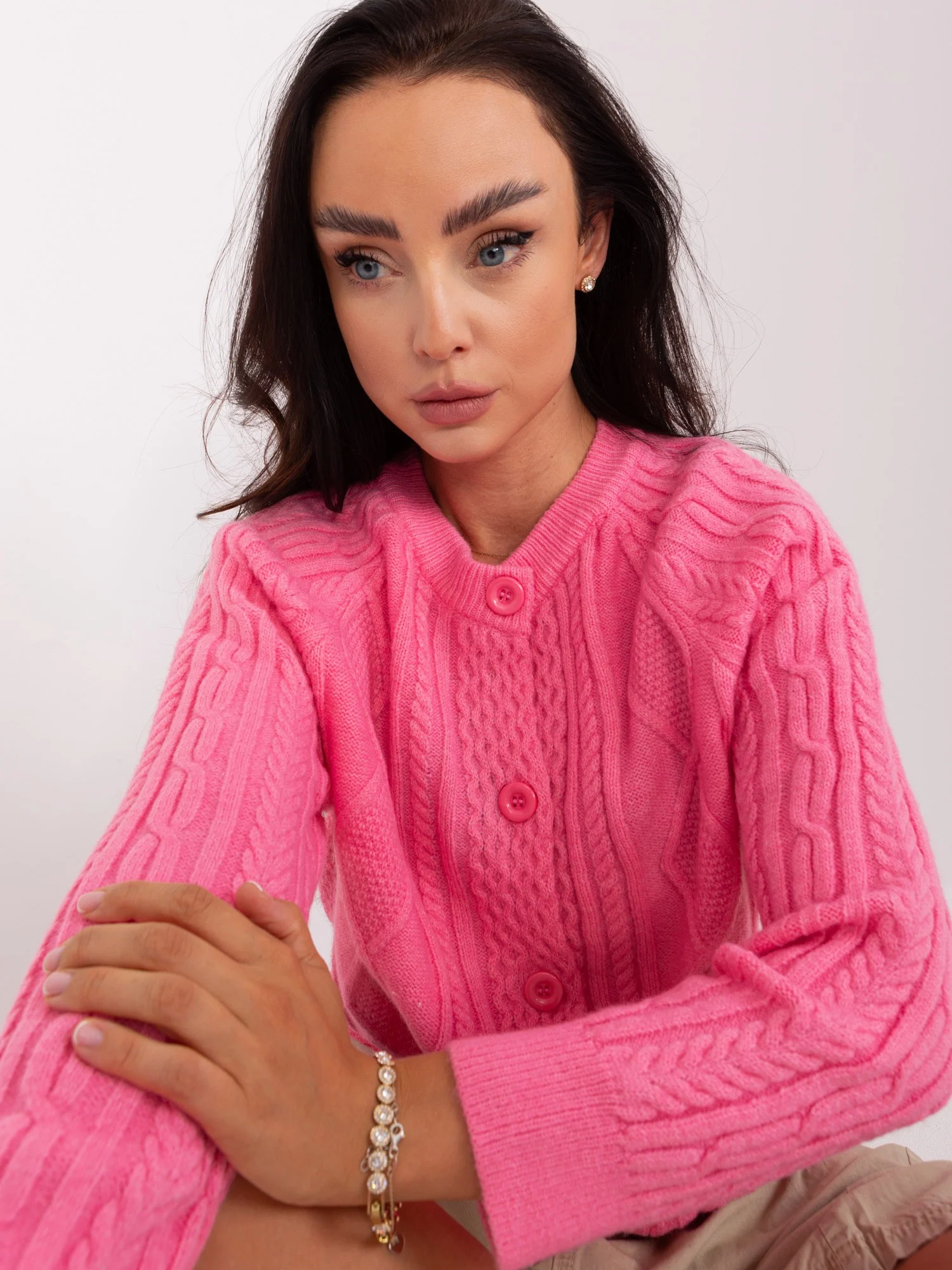 Pulover Dama Decolteu rotund, Acril, Wool Fashion Italia, Roz Casual - Image 4