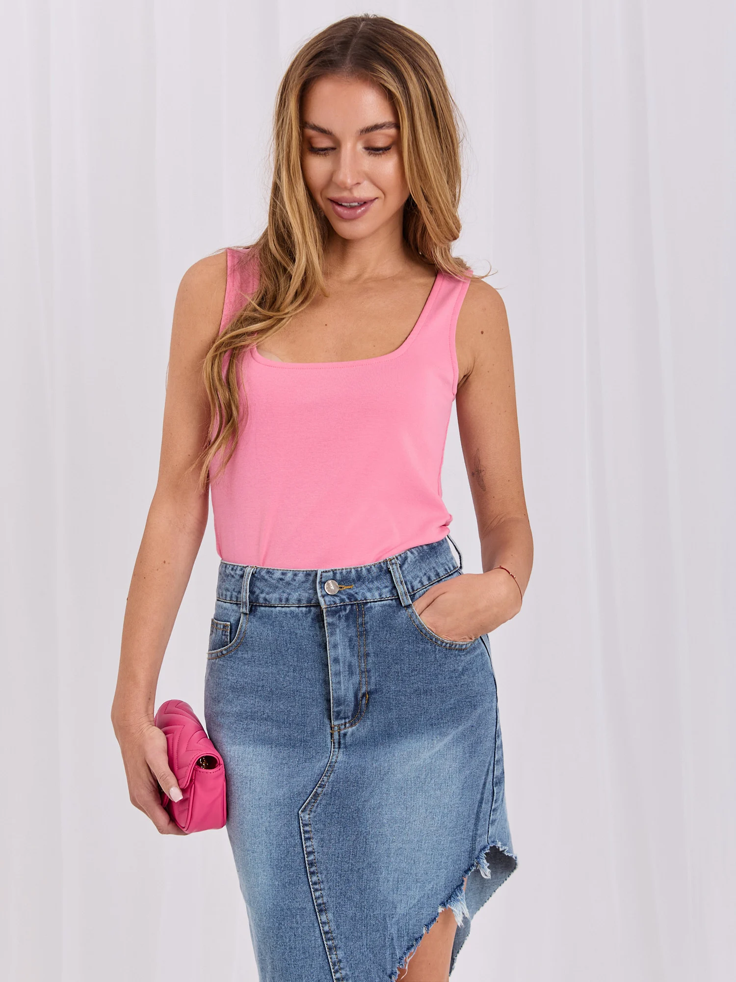 Top Dama Guler inalt, Cu bretele, RUE PARIS, Roz Casual - imagine 5