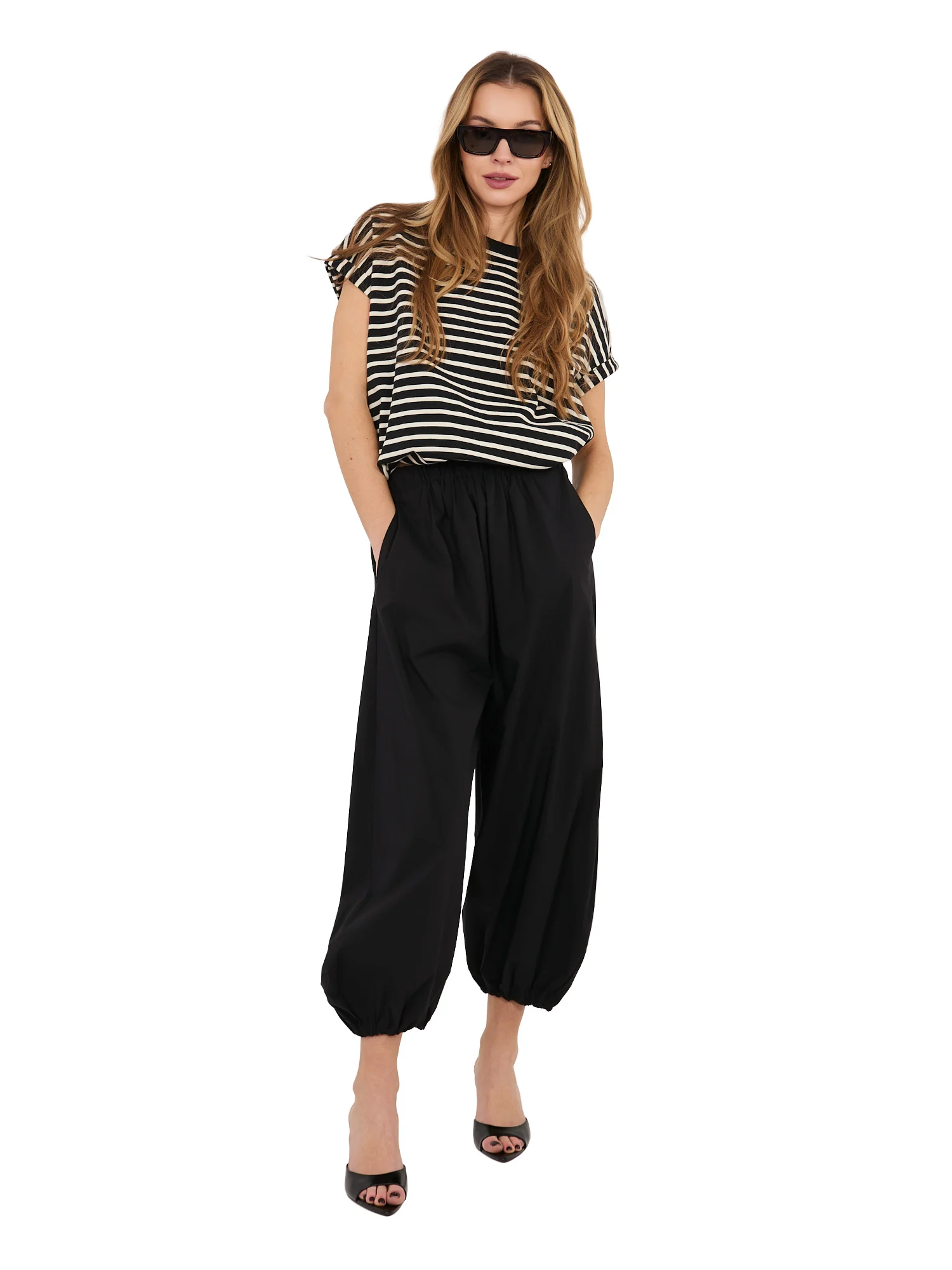 Pantaloni Dama 7/8, Mansete elastice, RUE PARIS, Negru Casual - imagine 7