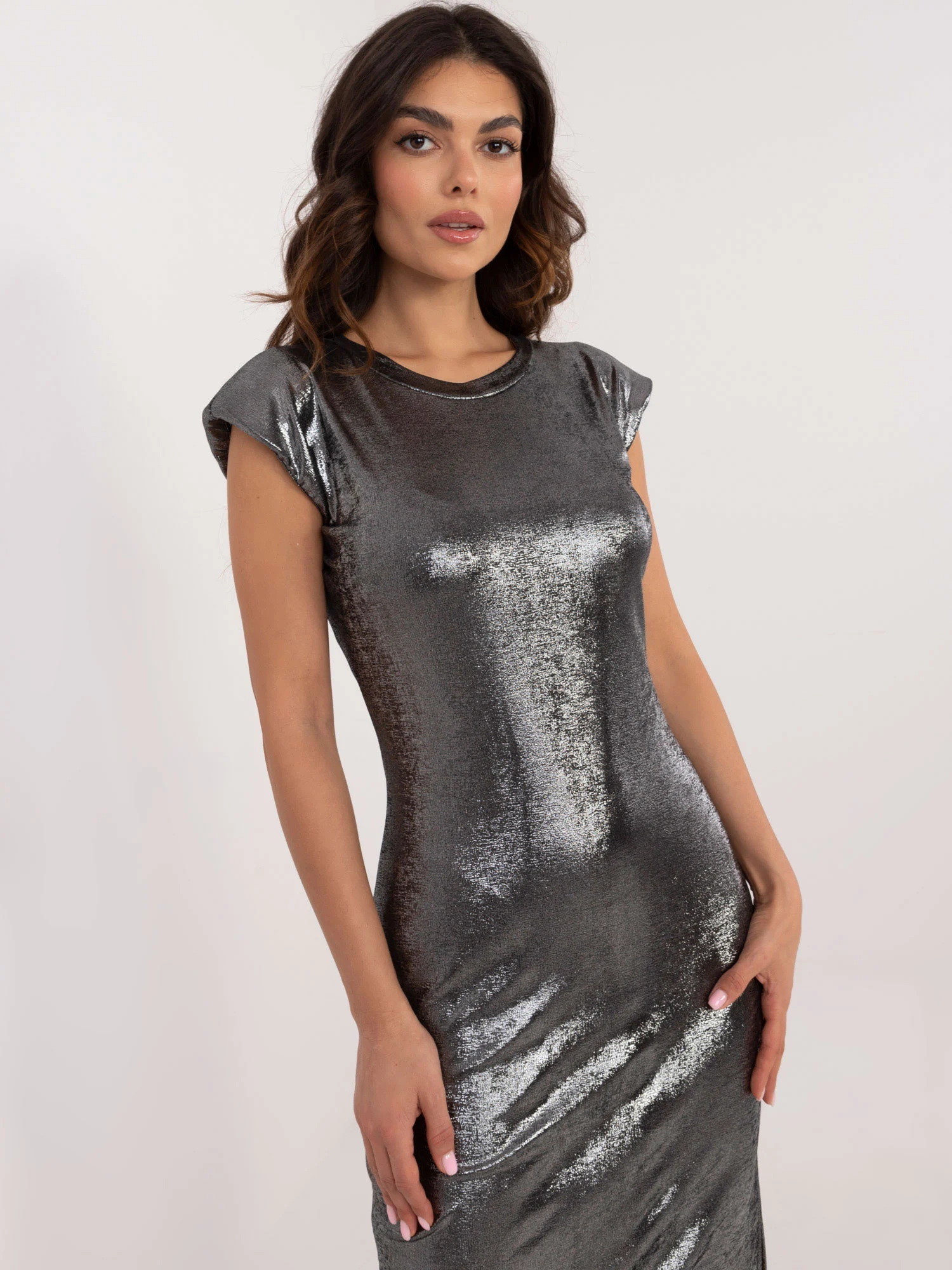 Rochie Dama Midi, Rochie creion, ITALY MODA, Argintiu de Sarbatori - Image 3