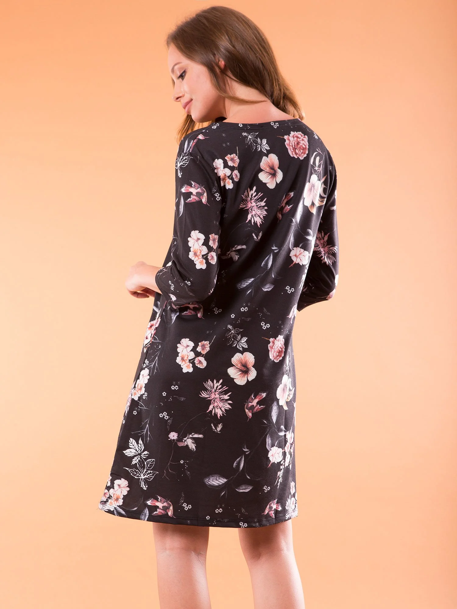 Rochie Dama Mini, Floral, PAMUK LINE, Negru Eleganta Office - imagine 6