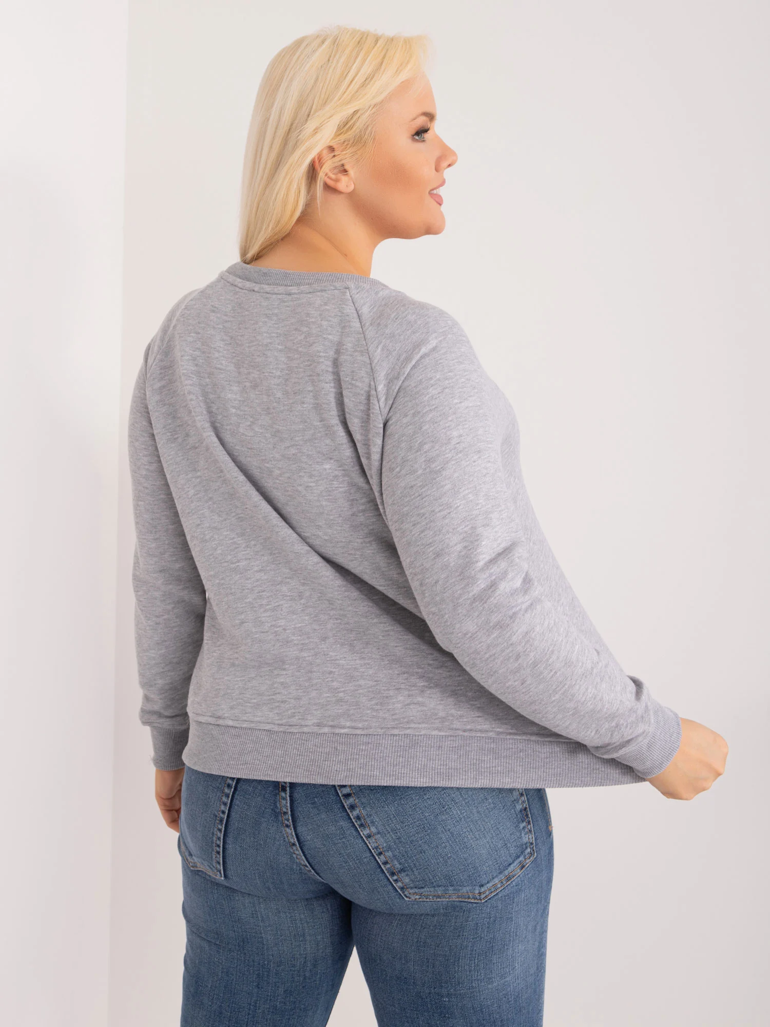 Hanorac Dama Mini, Decolteu barcuta, BASIC FEEL GOOD, Gri Casual Marimi Mari - imagine 3