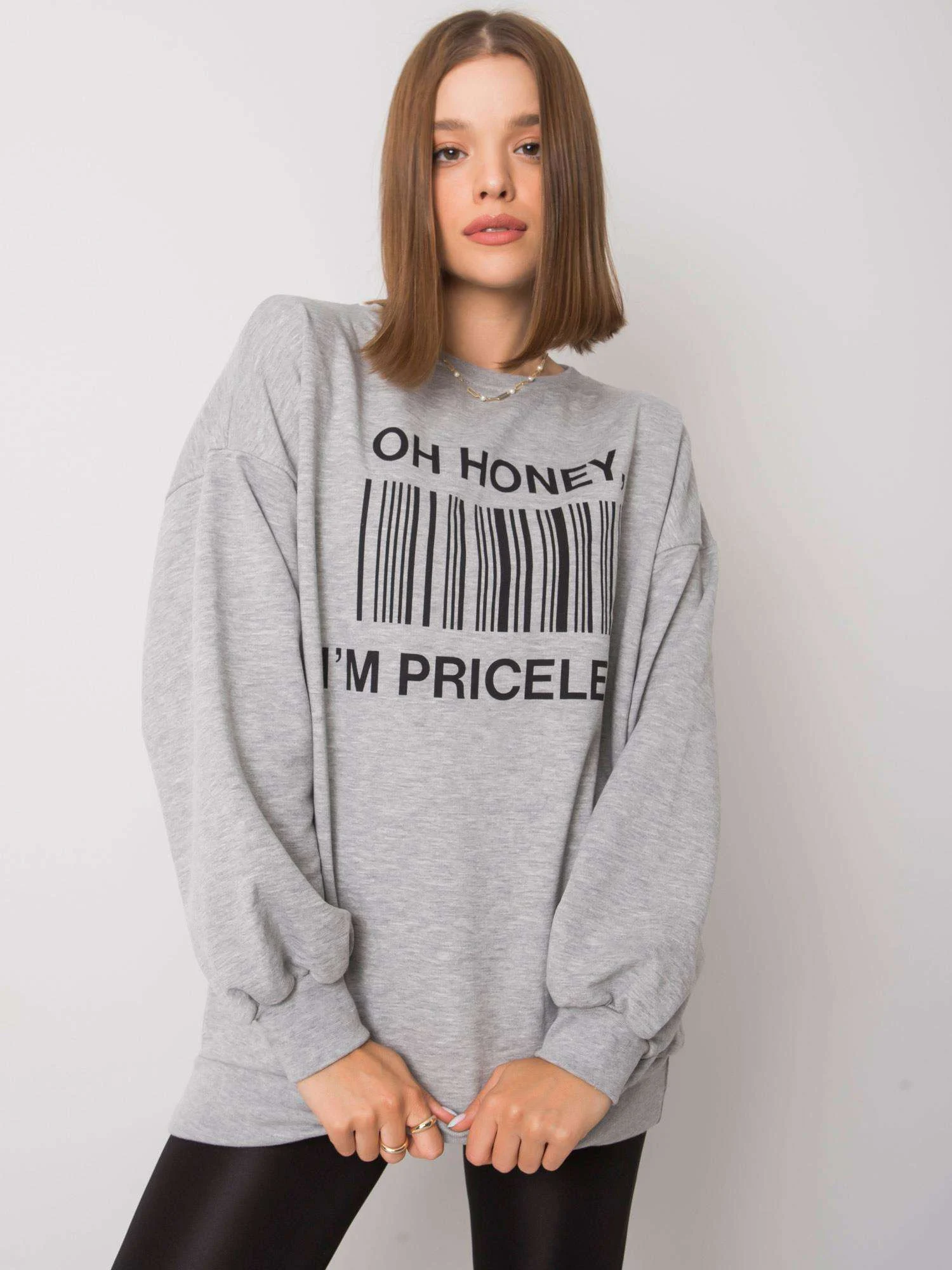 Hanorac Dama Maneca lunga, Imprimat, ex moda, Gri Casual - imagine 4