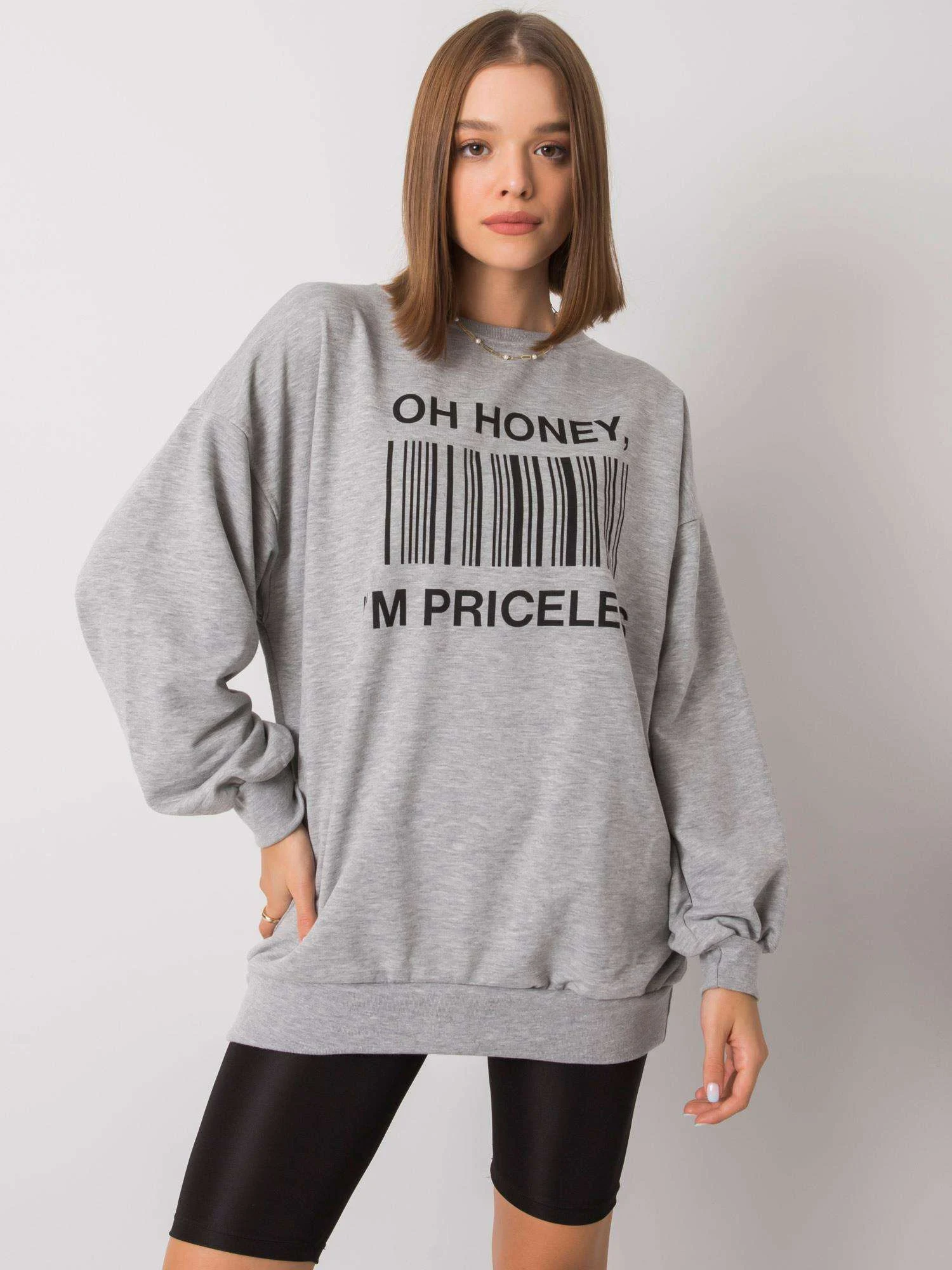 Hanorac Dama Maneca lunga, Imprimat, ex moda, Gri Casual - imagine 2