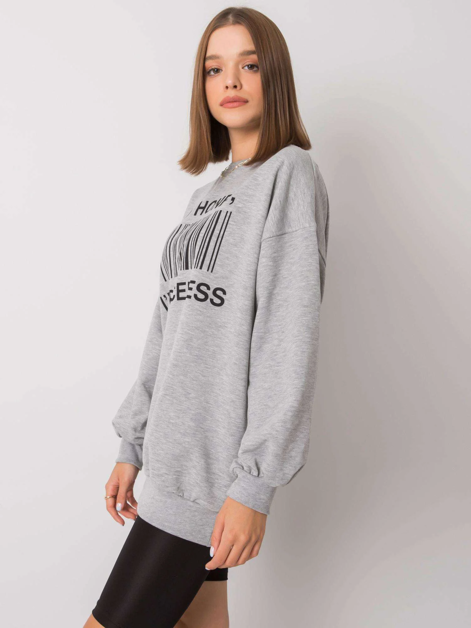 Hanorac Dama Maneca lunga, Imprimat, ex moda, Gri Casual - imagine 5