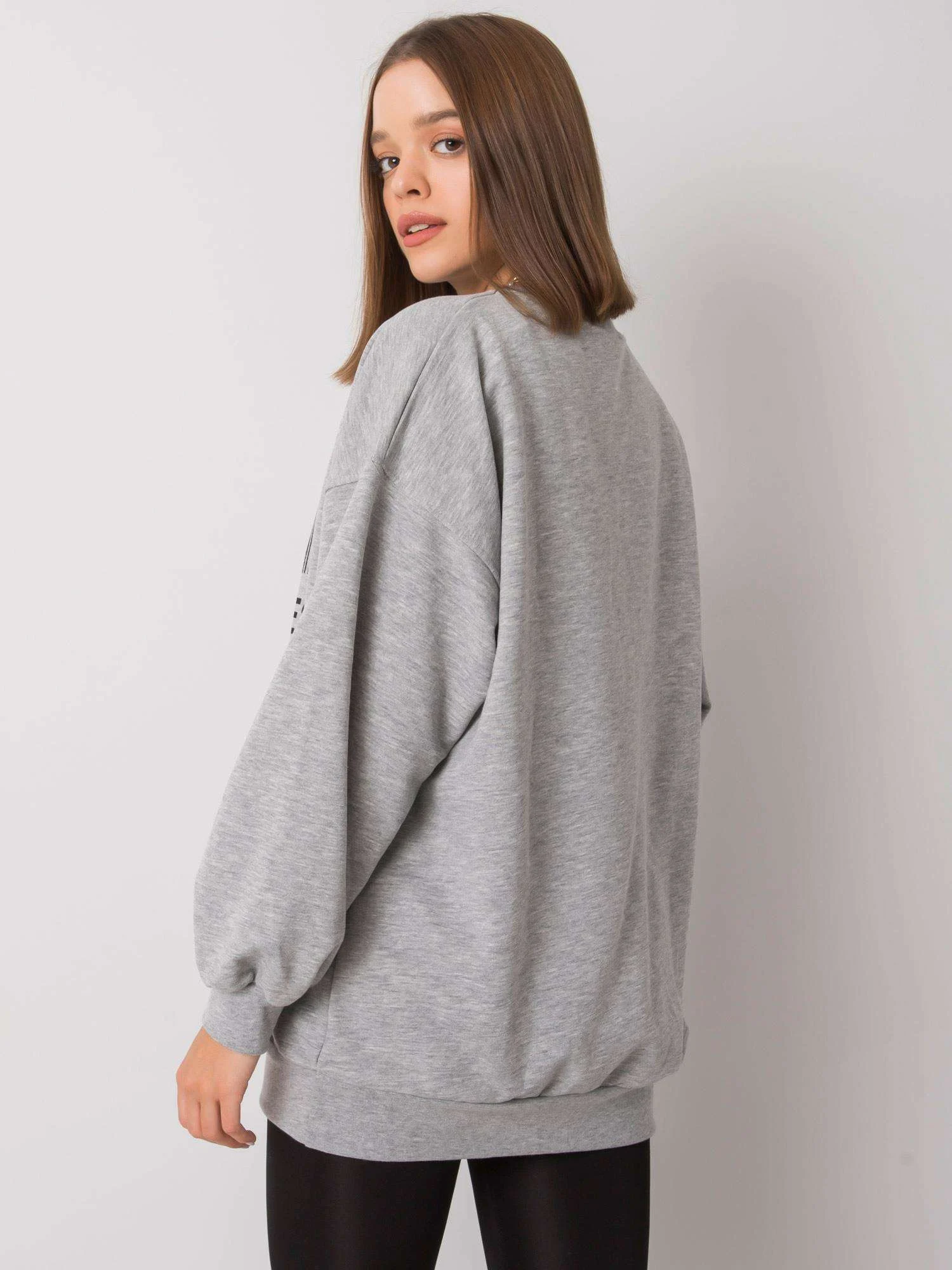 Hanorac Dama Maneca lunga, Imprimat, ex moda, Gri Casual - imagine 3