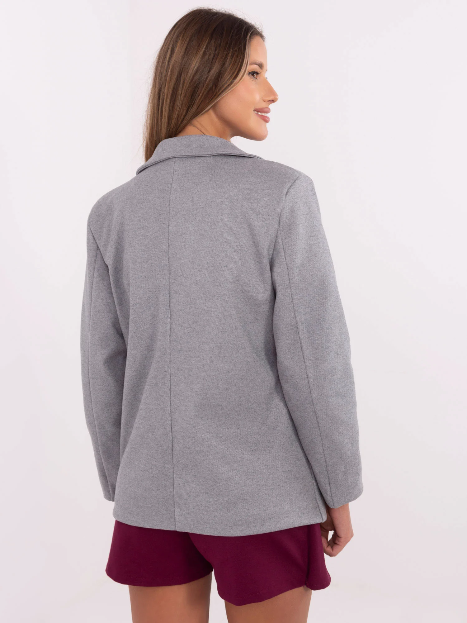 Sacou Dama Maneca lunga, Guler inalt, ITALY MODA, Gri de Vara - imagine 3