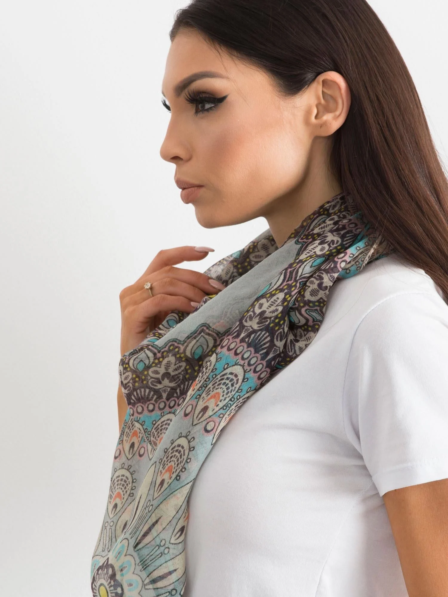 Bandana Dama Imprimat, Viscoza, Fashion Hunters, Gri - imagine 3