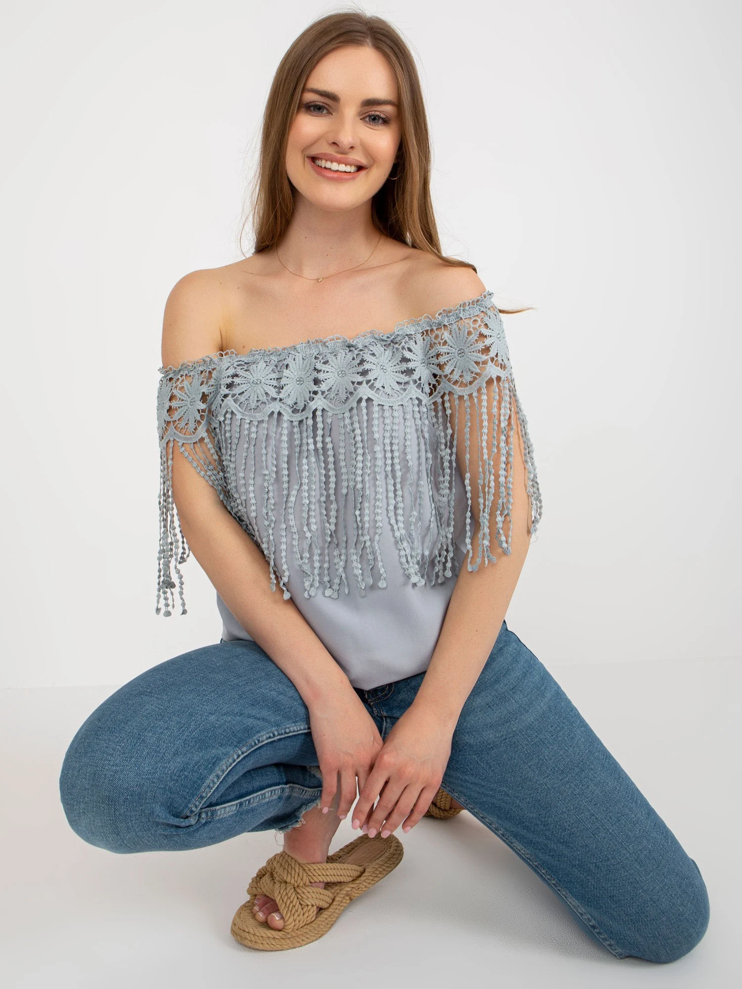 Bluza Dama Mini, Dantela, Ming Yi Fang, Gri Casual - imagine 5