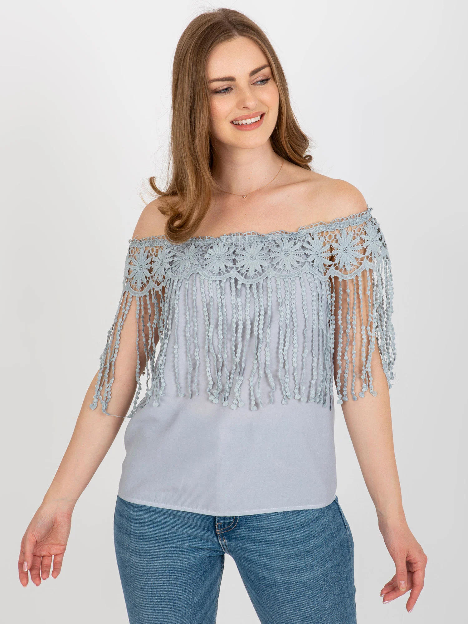 Bluza Dama Mini, Dantela, Ming Yi Fang, Gri Casual - imagine 6