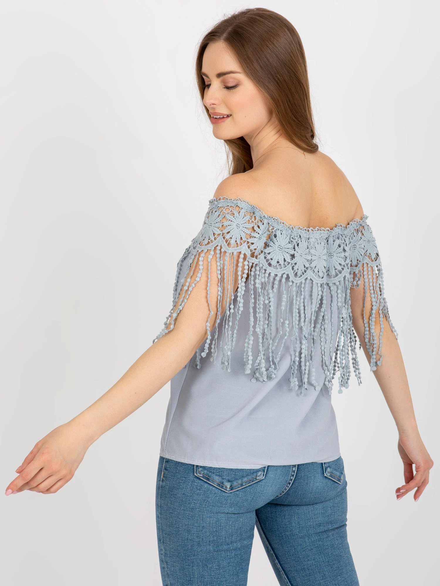 Bluza Dama Mini, Dantela, Ming Yi Fang, Gri Casual - imagine 2