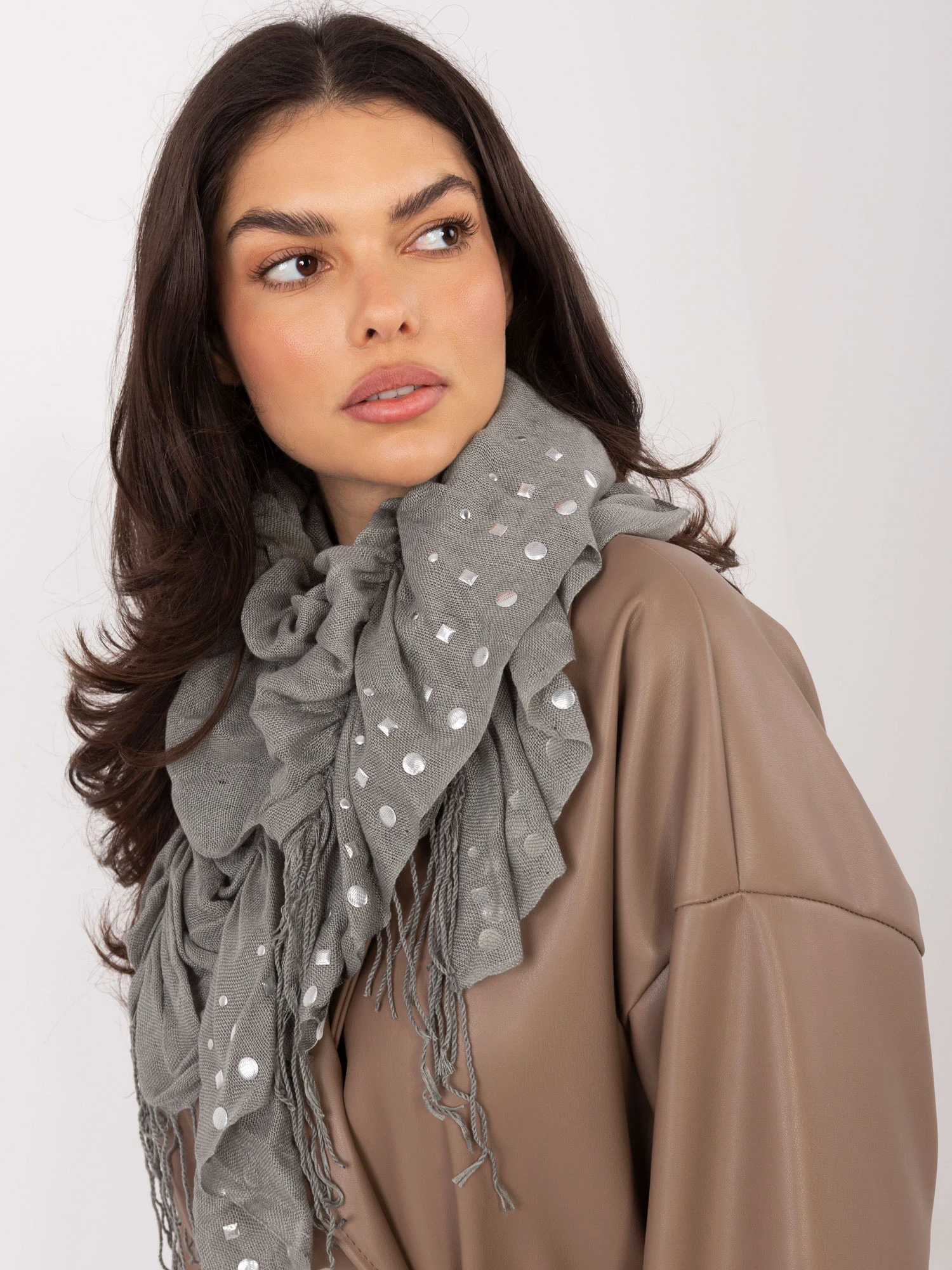 Bandana Dama Imprimat, Viscoza, Fashion Hunters, Gri - imagine 5