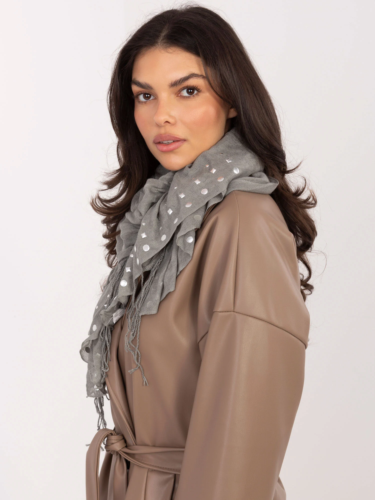 Bandana Dama Imprimat, Viscoza, Fashion Hunters, Gri - imagine 2