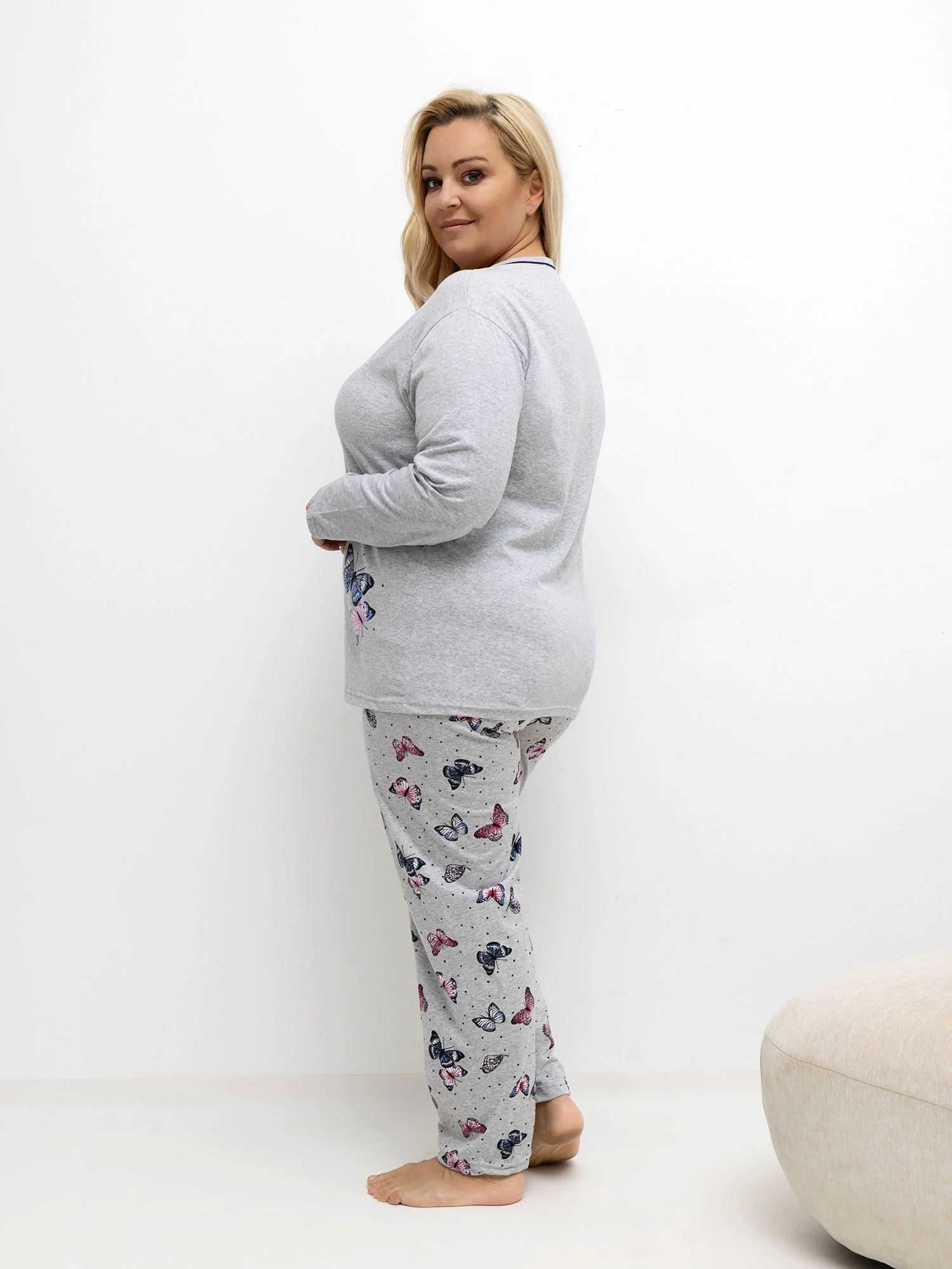 Pijama Dama Maneca lunga, Dreapta, Forever Pink, Gri Marimi Mari - imagine 6