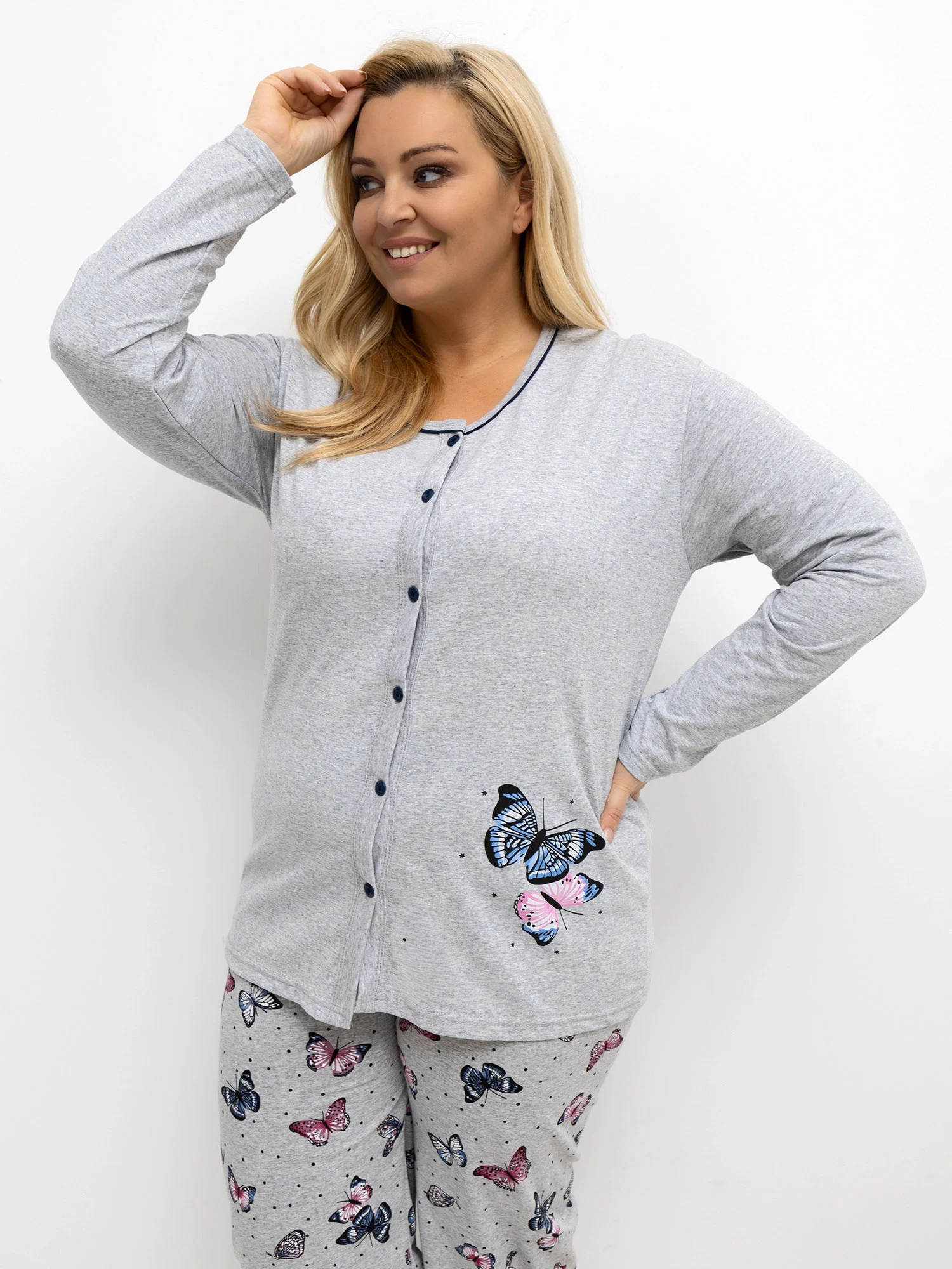 Pijama Dama Maneca lunga, Dreapta, Forever Pink, Gri Marimi Mari - imagine 3