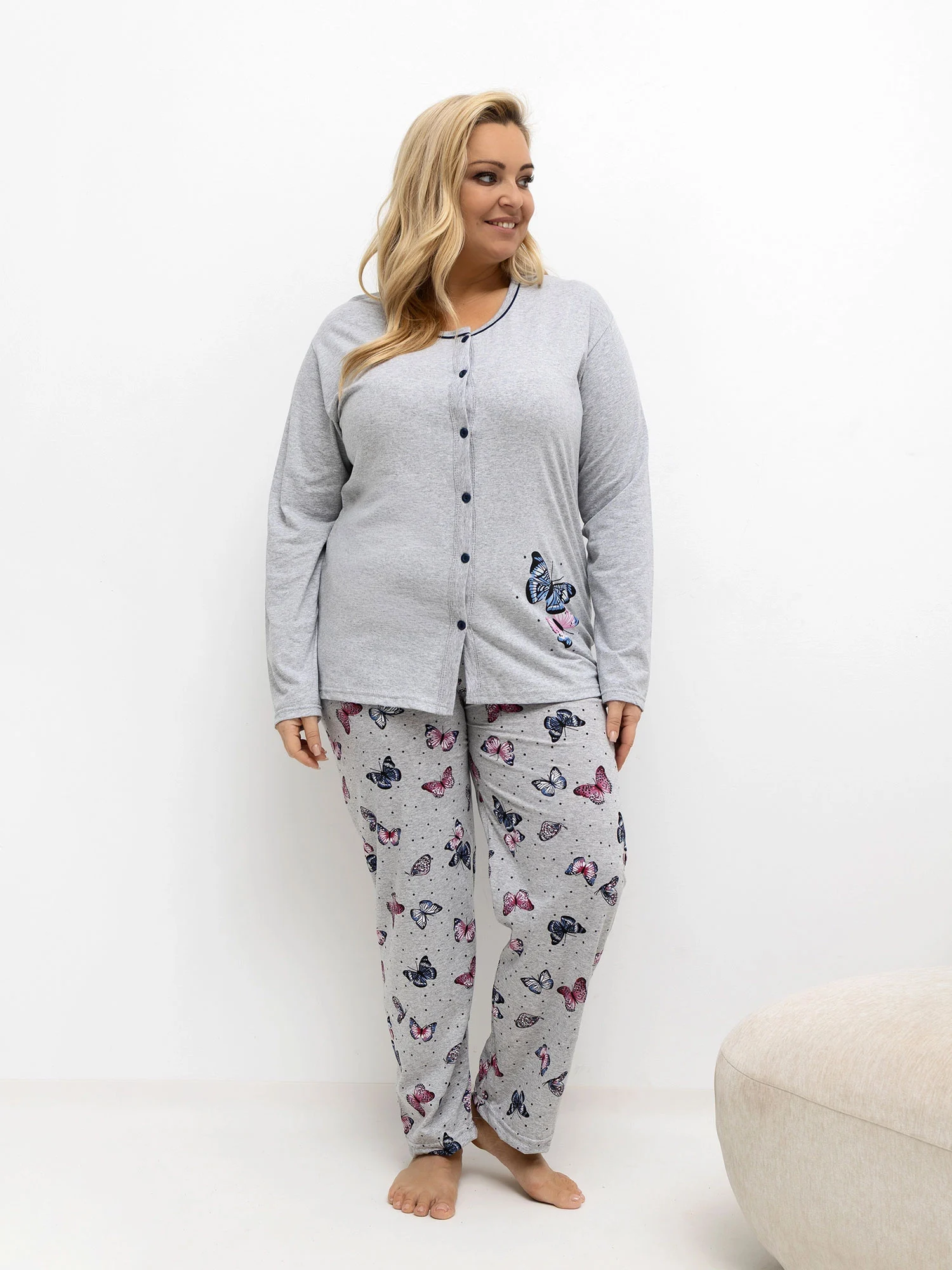 Pijama Dama Maneca lunga, Dreapta, Forever Pink, Gri Marimi Mari - imagine 4