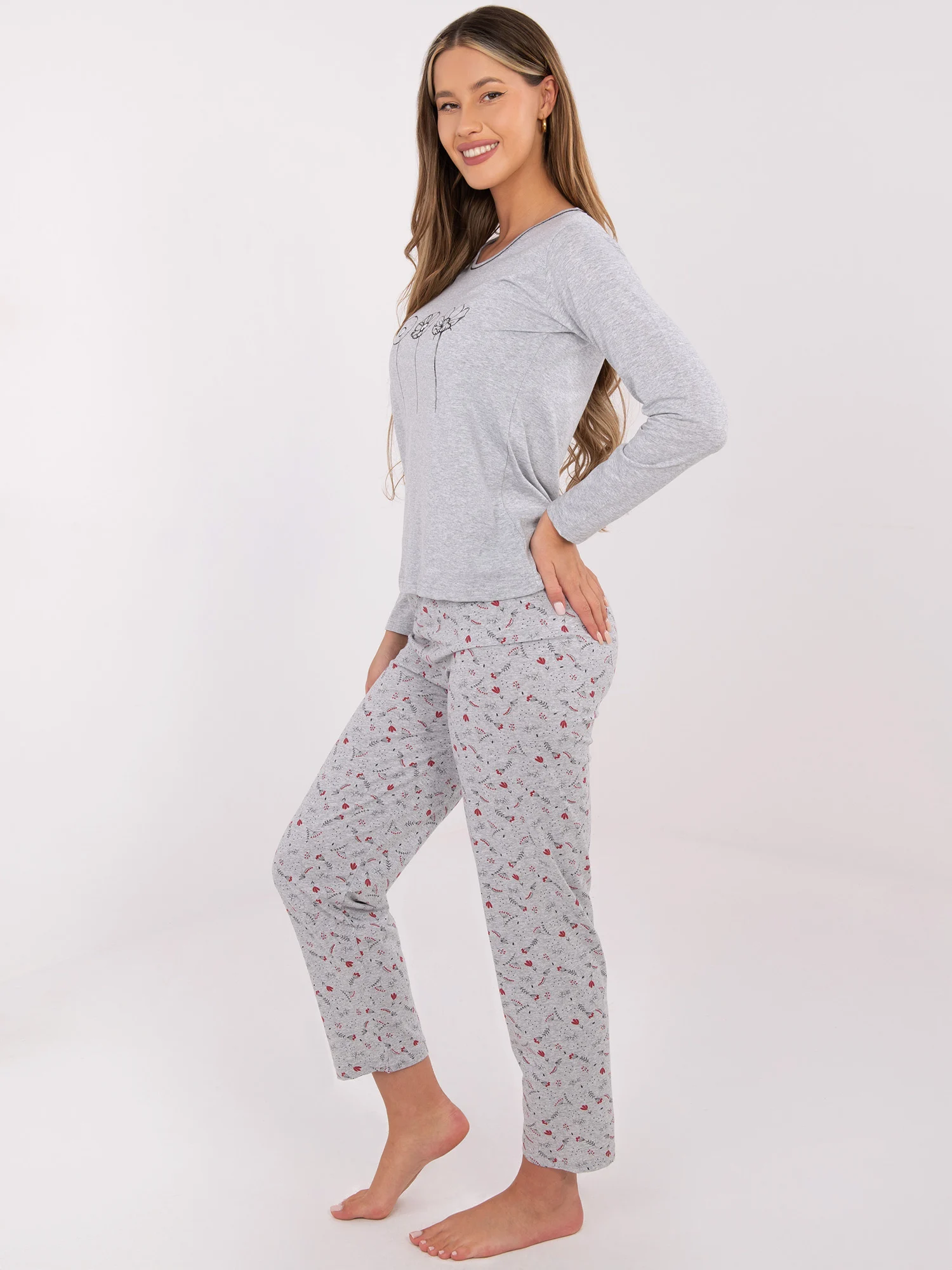 Pijama Dama Maneca lunga, Dreapta, Forever Pink, Gri Marimi Mari - imagine 3