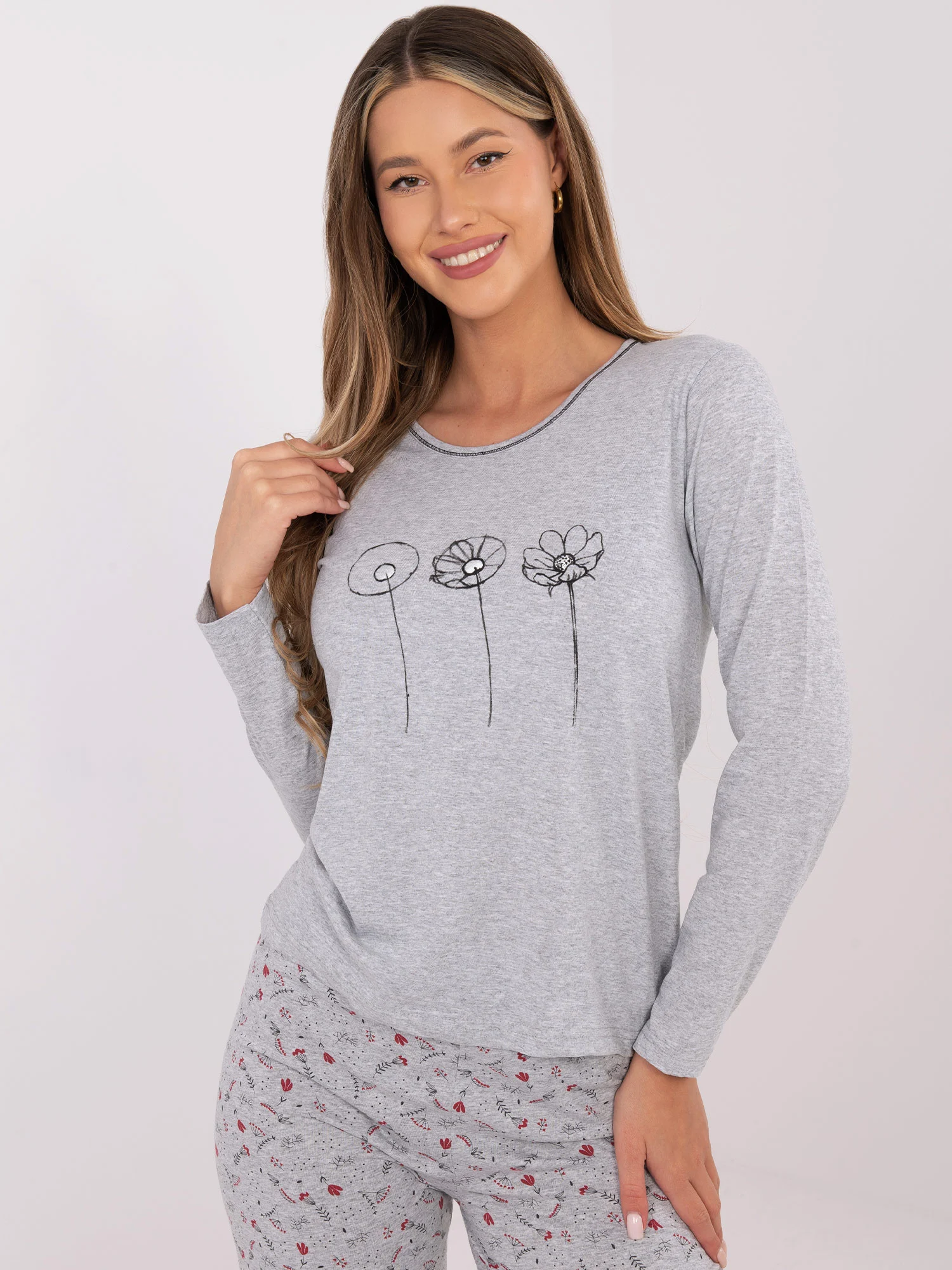 Pijama Dama Maneca lunga, Dreapta, Forever Pink, Gri Marimi Mari - imagine 4