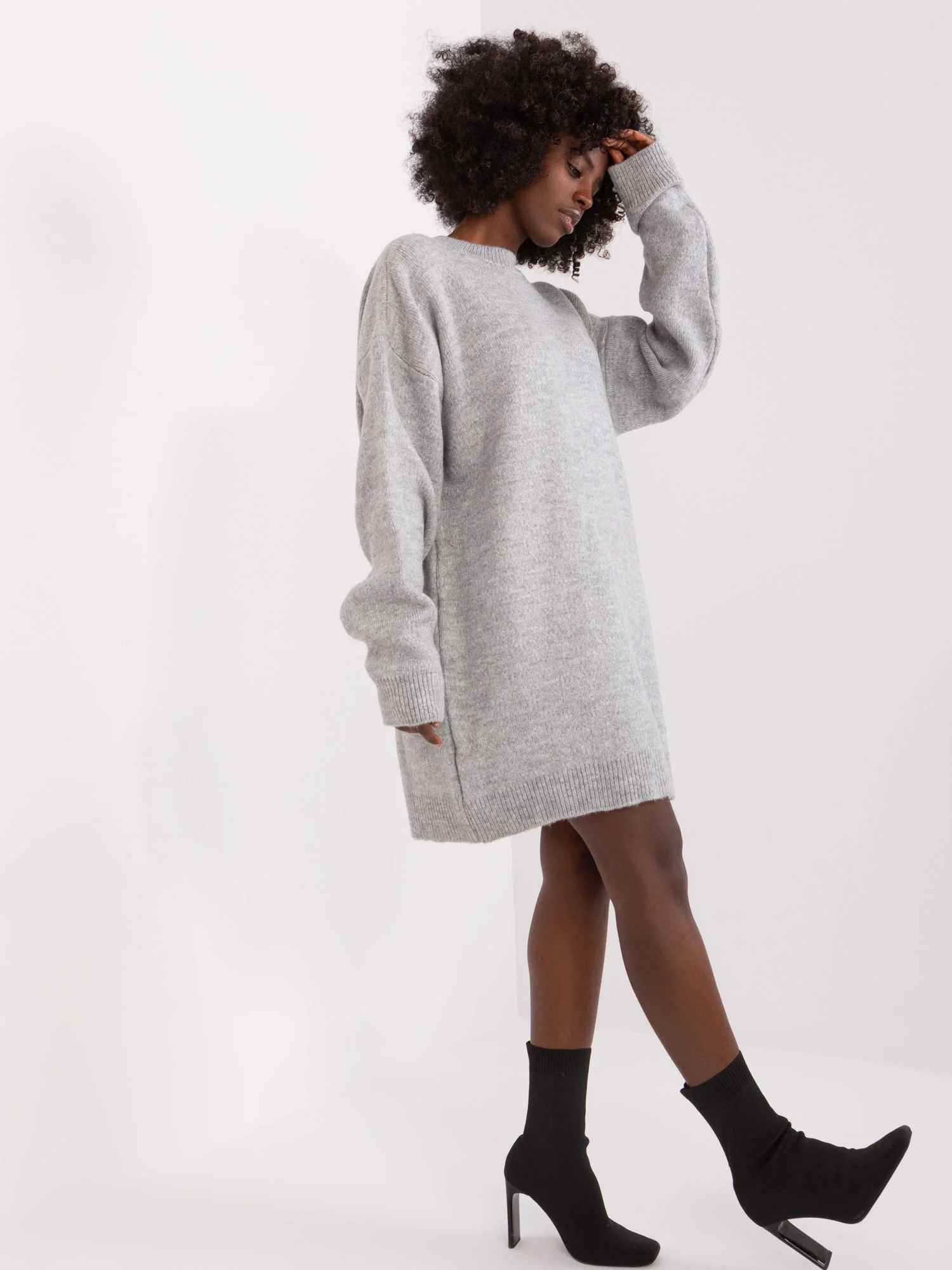 Rochie Dama Mini, Decolteu rotund, BADU, Gri Eleganta Office - imagine 2