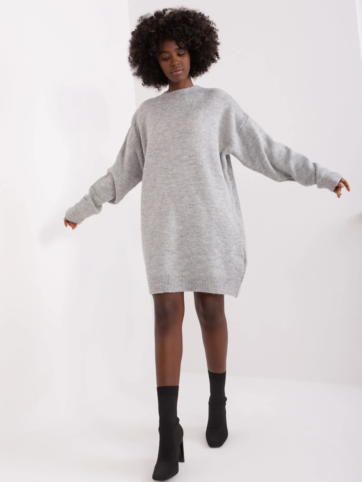 Rochie Dama Mini, Decolteu rotund, BADU, Gri Eleganta Office - imagine 3