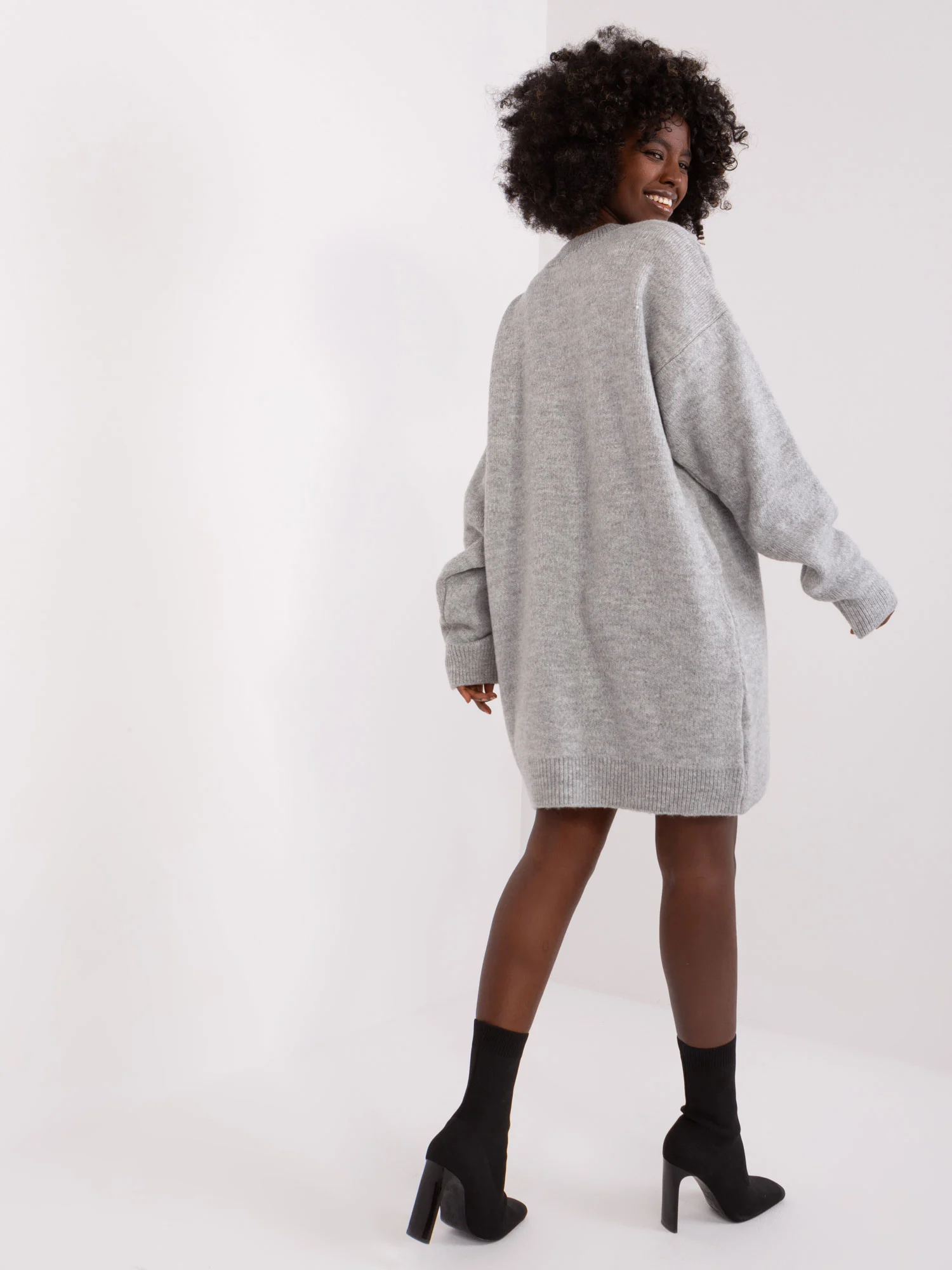 Rochie Dama Mini, Decolteu rotund, BADU, Gri Eleganta Office - imagine 6