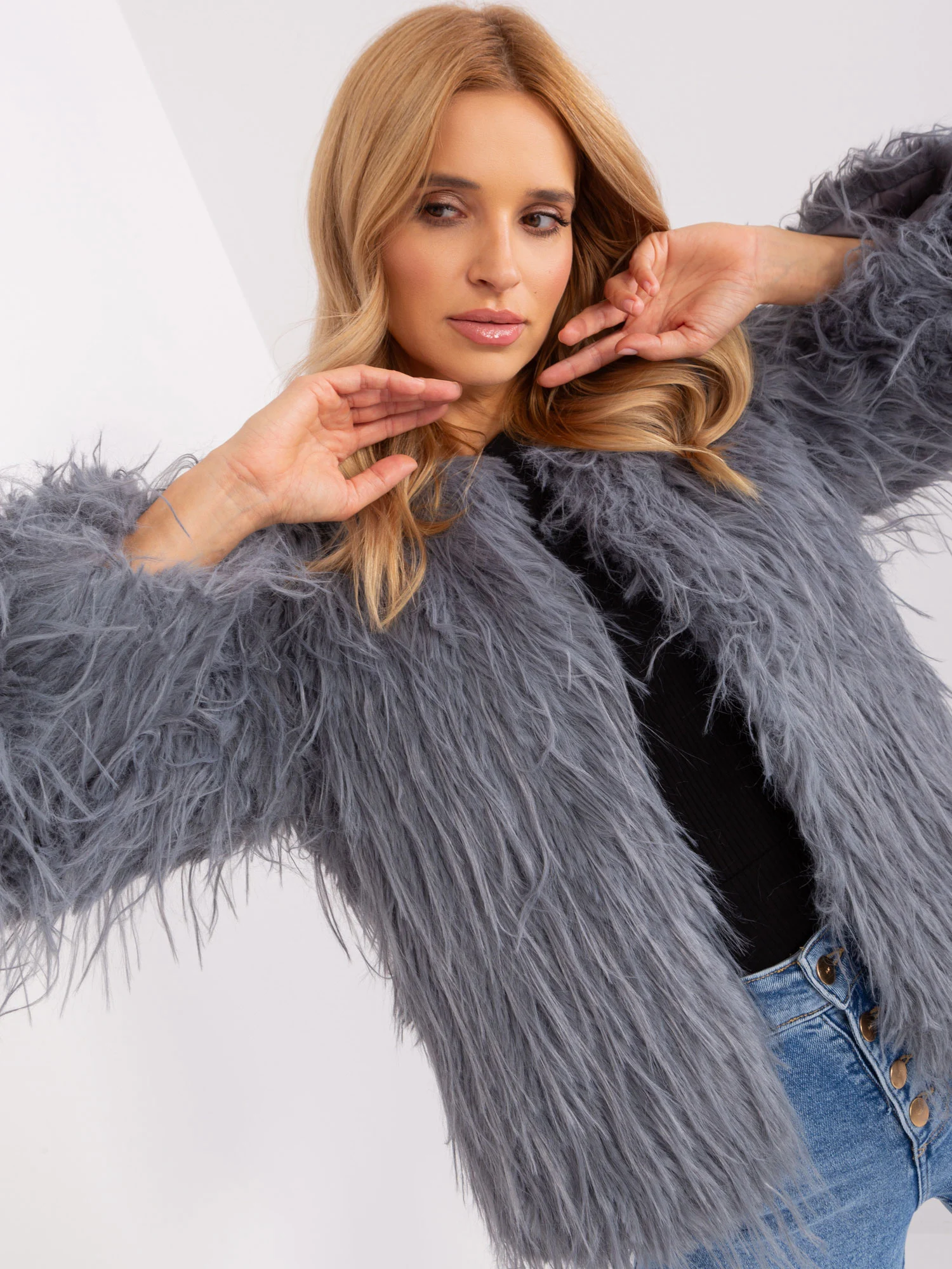 Jacheta Dama Maneca lunga, Elegant, Wool Fashion Italia, Gri de Petrecere - imagine 4