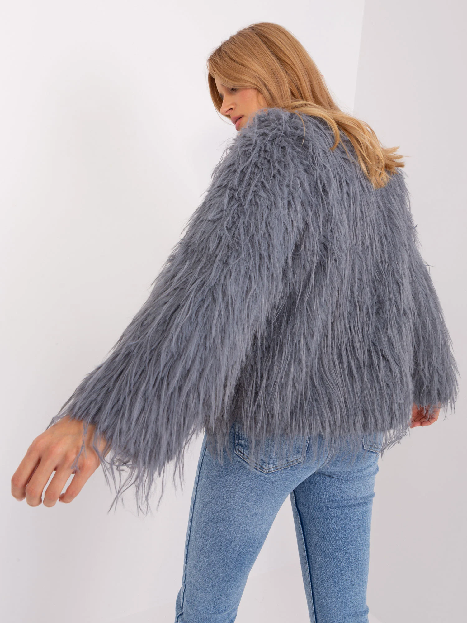 Jacheta Dama Maneca lunga, Elegant, Wool Fashion Italia, Gri de Petrecere - imagine 2