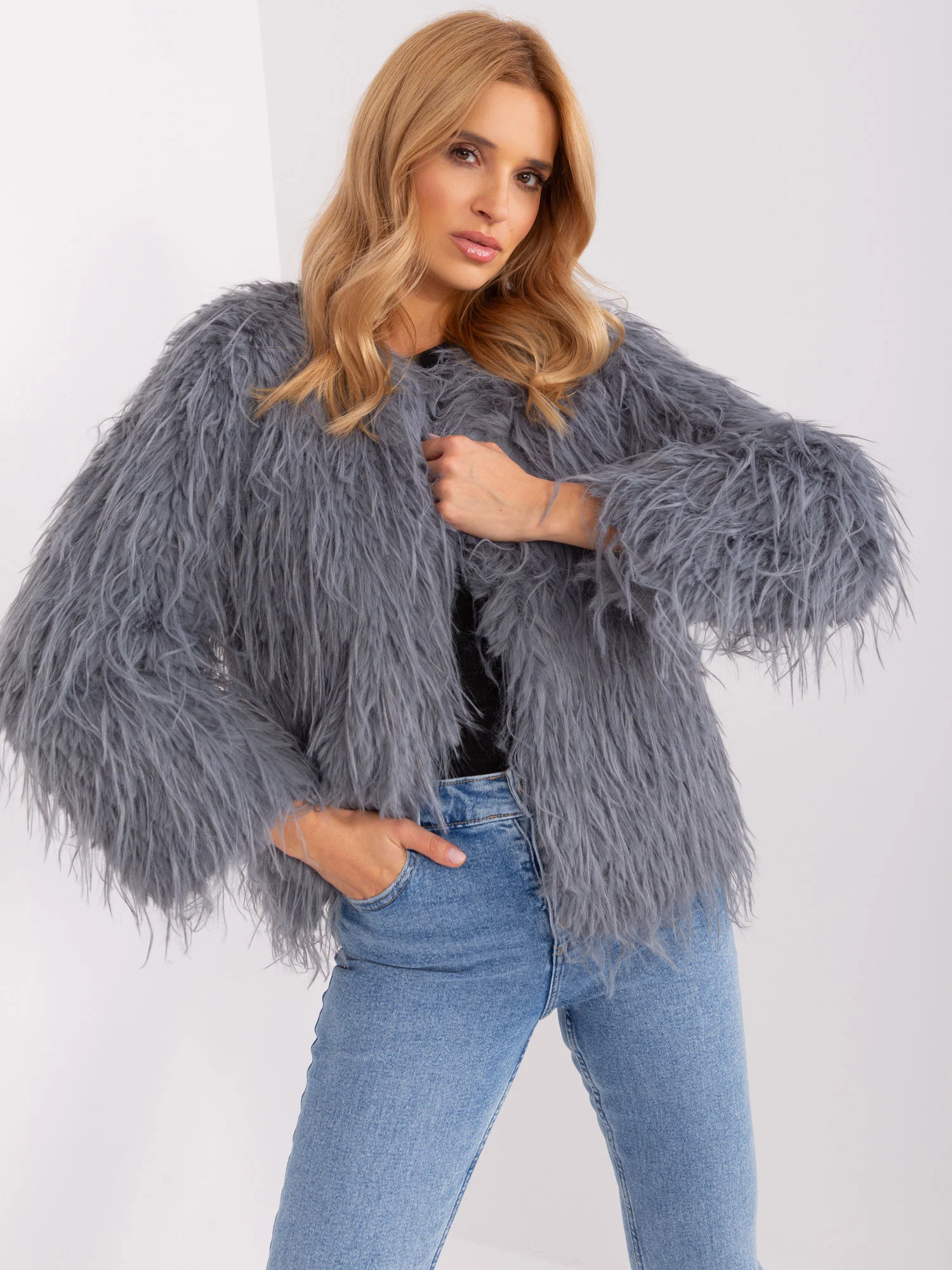 Jacheta Dama Maneca lunga, Elegant, Wool Fashion Italia, Gri de Petrecere - imagine 6