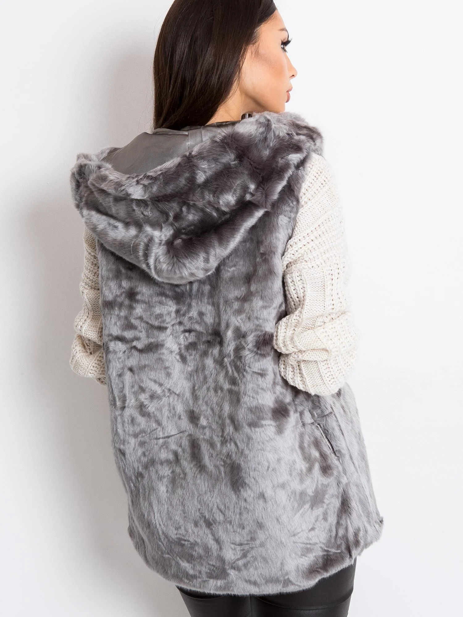 Vesta Dama Fara maneci, Elegant, Wool Fashion Italia, Gri Eleganta Office - imagine 4