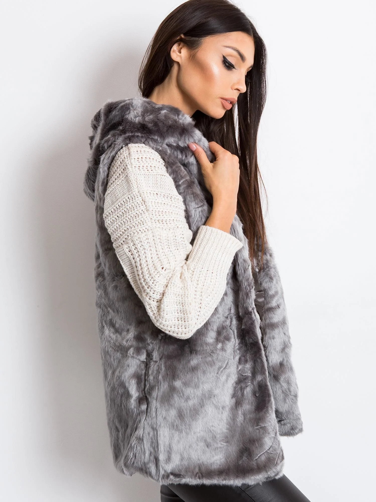 Vesta Dama Fara maneci, Elegant, Wool Fashion Italia, Gri Eleganta Office - imagine 3