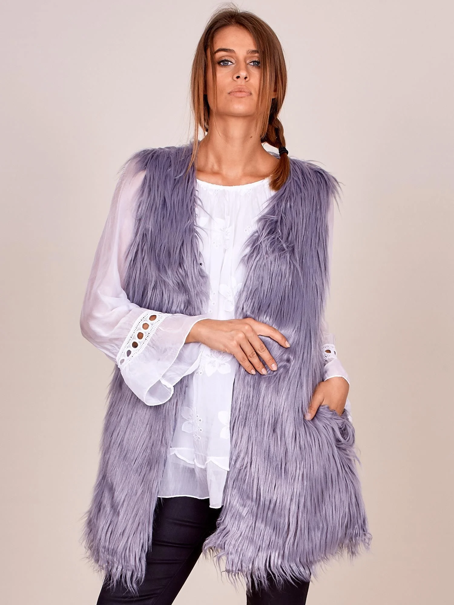 Vesta Dama Fara maneci, Elegant, Wool Fashion Italia, Gri Eleganta Office - imagine 2
