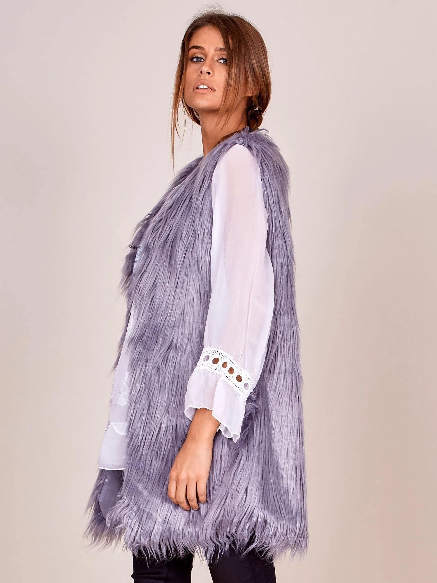 Vesta Dama Fara maneci, Elegant, Wool Fashion Italia, Gri Eleganta Office - imagine 4