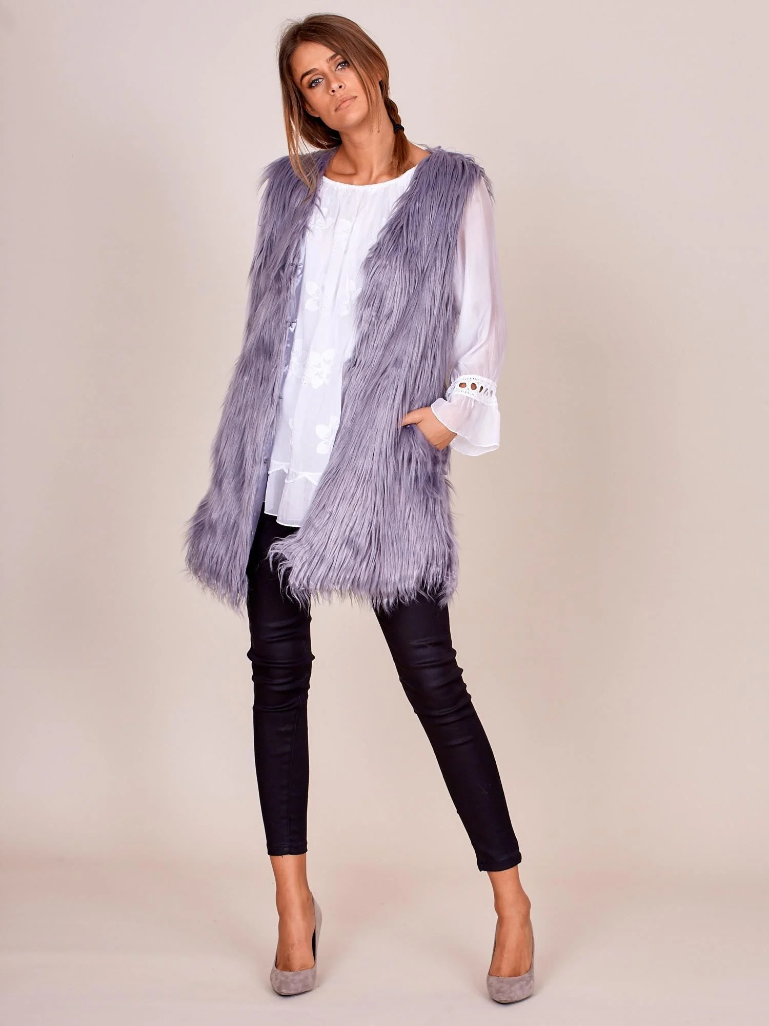 Vesta Dama Fara maneci, Elegant, Wool Fashion Italia, Gri Eleganta Office - imagine 5