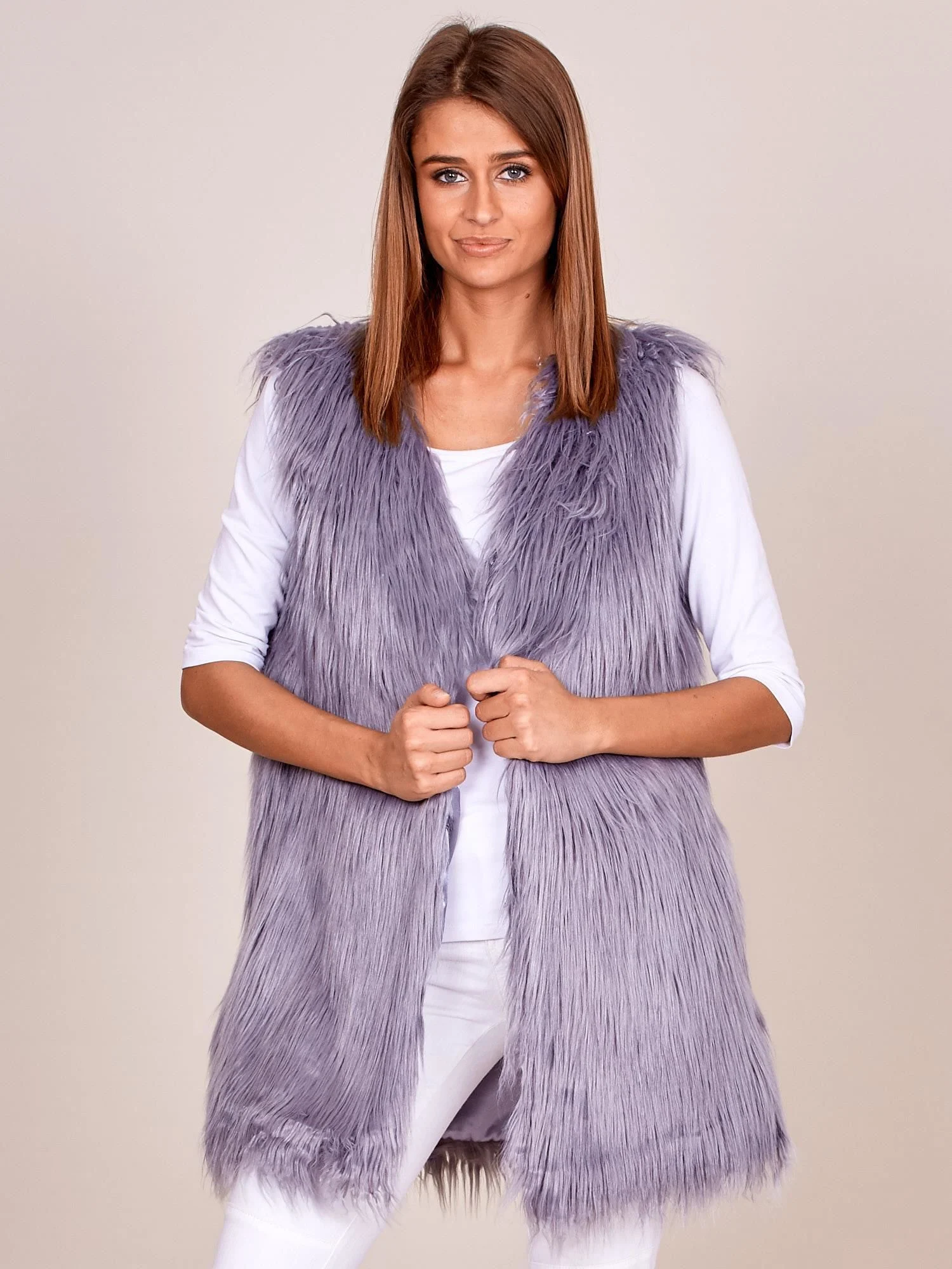 Vesta Dama Fara maneci, Elegant, Wool Fashion Italia, Gri Eleganta Office Marimi Mari - Image 4