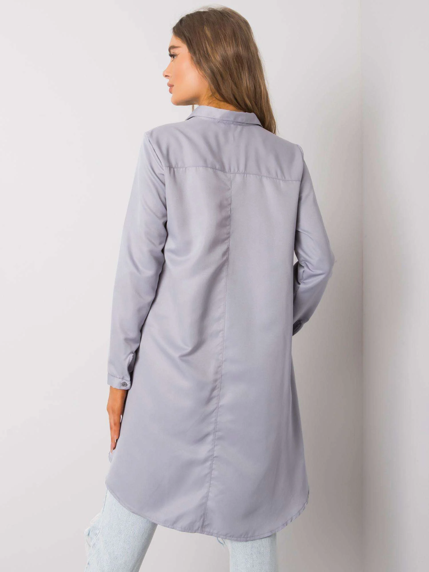 Camasa Dama Maneca lunga, Decolteu cu guler, ex moda, Gri Eleganta Office - imagine 3
