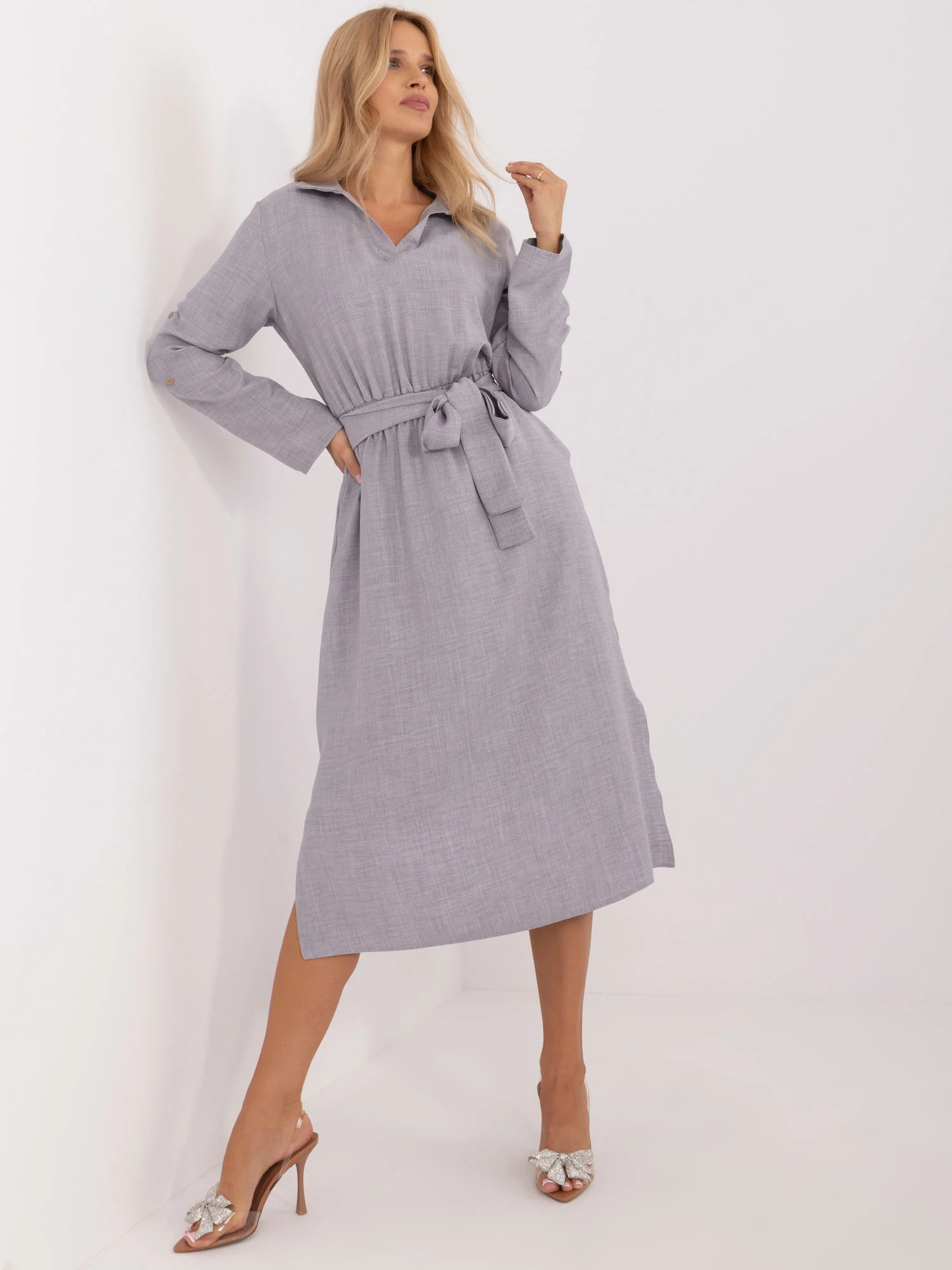 Rochie Dama Maxi, Lejera, LAKERTA, Gri Eleganta Office - Image 3