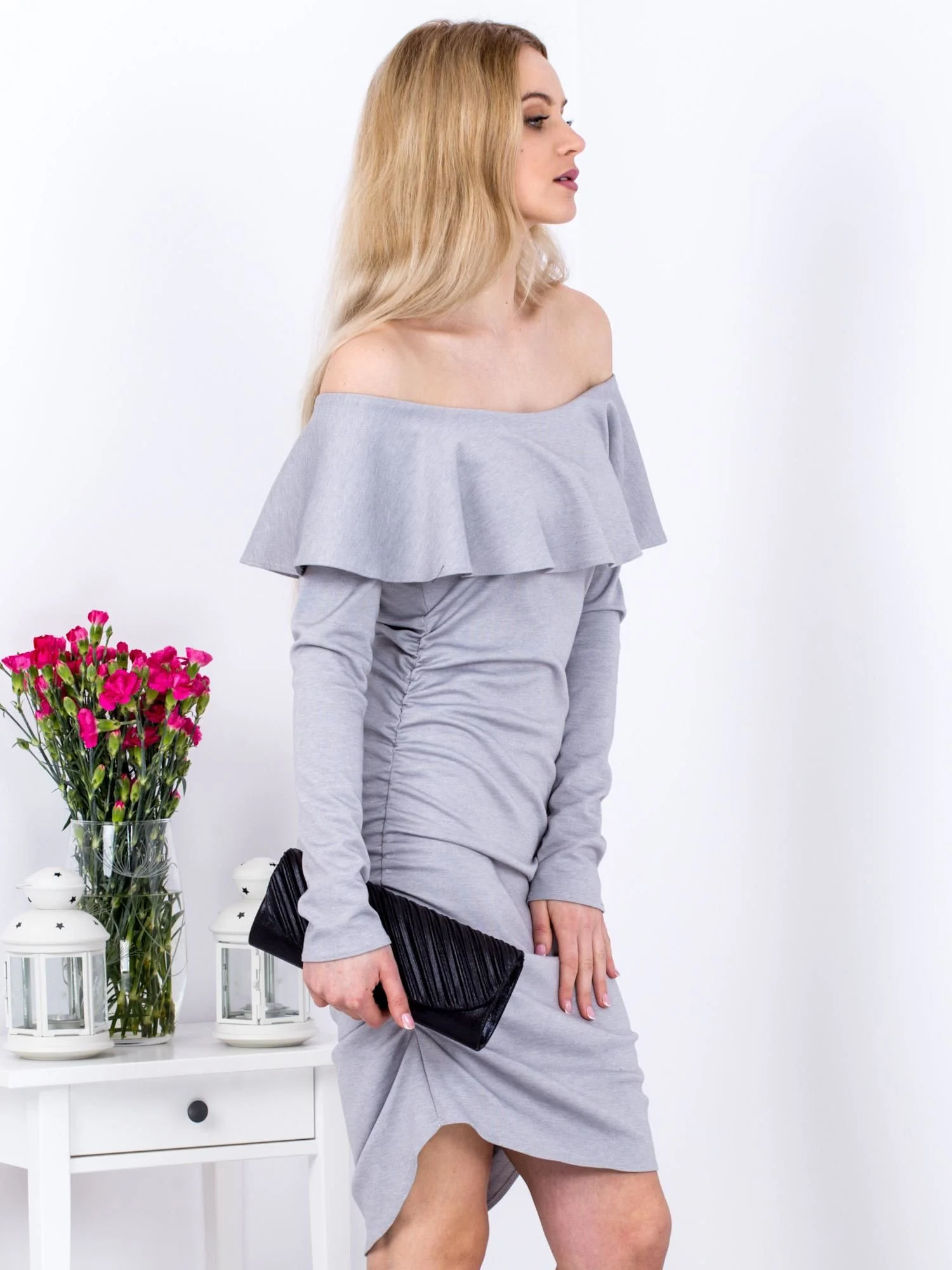 Rochie Dama Maxi, Rochie creion, City Donna, Gri de Petrecere - Image 3