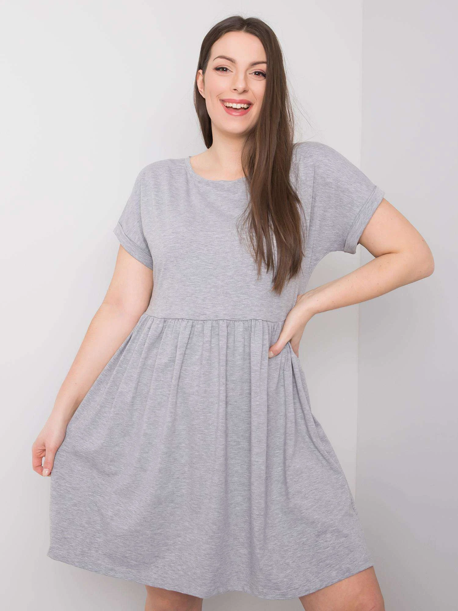 Rochie Dama Mini, Imprimat, BASIC FEEL GOOD, Gri Eleganta Office Marimi Mari - imagine 7