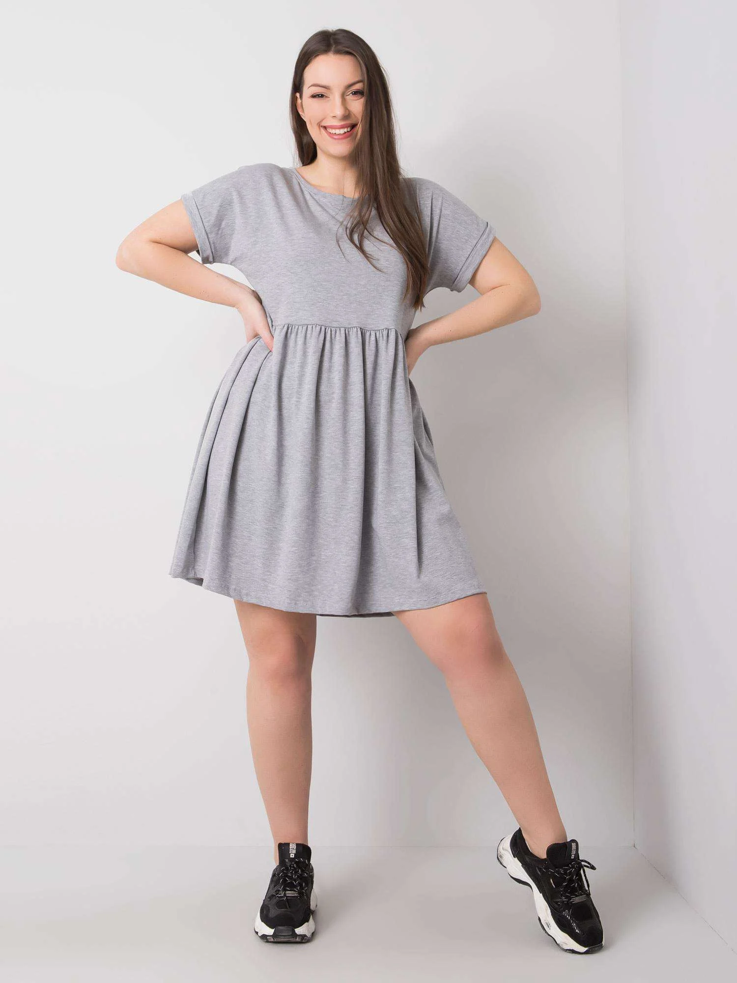 Rochie Dama Mini, Imprimat, BASIC FEEL GOOD, Gri Eleganta Office Marimi Mari - imagine 6