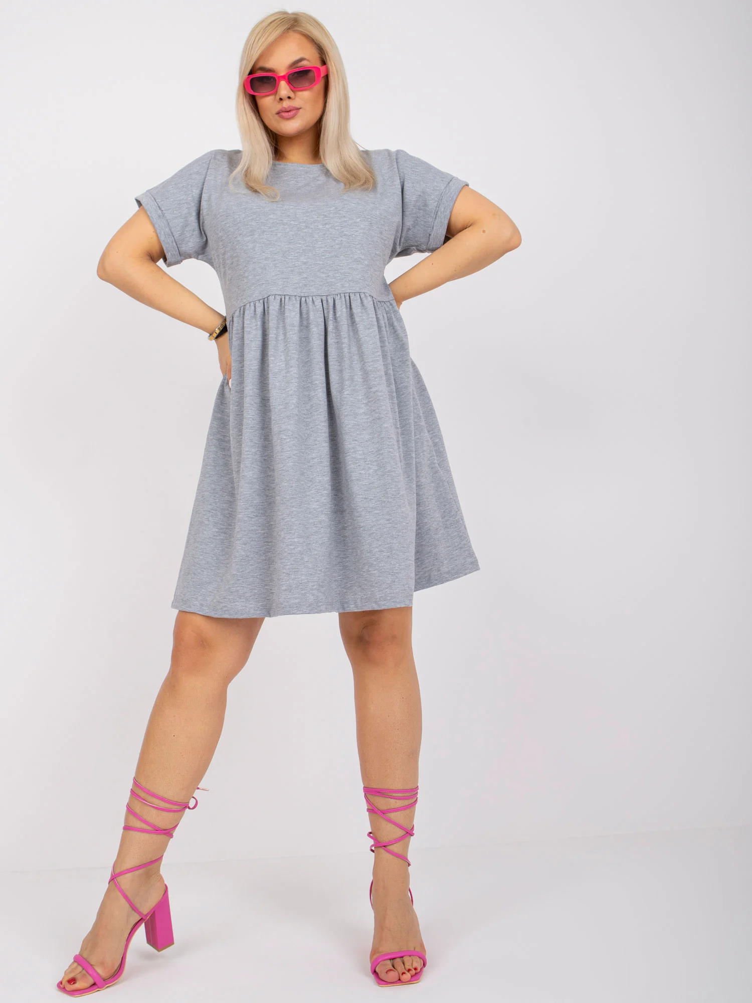 Rochie Dama Mini, Imprimat, BASIC FEEL GOOD, Gri Eleganta Office Marimi Mari - imagine 8