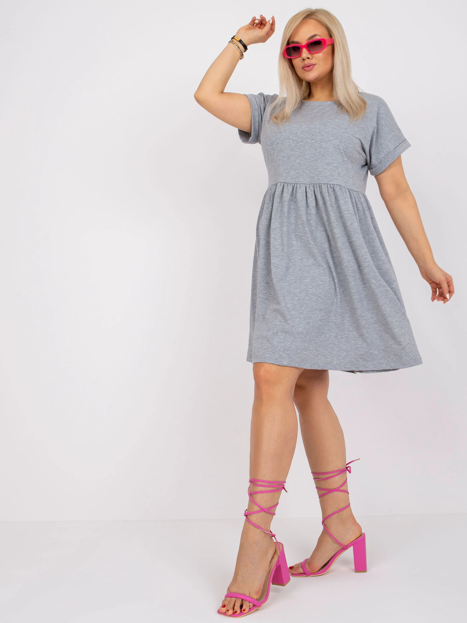 Rochie Dama Mini, Imprimat, BASIC FEEL GOOD, Gri Eleganta Office Marimi Mari - imagine 3