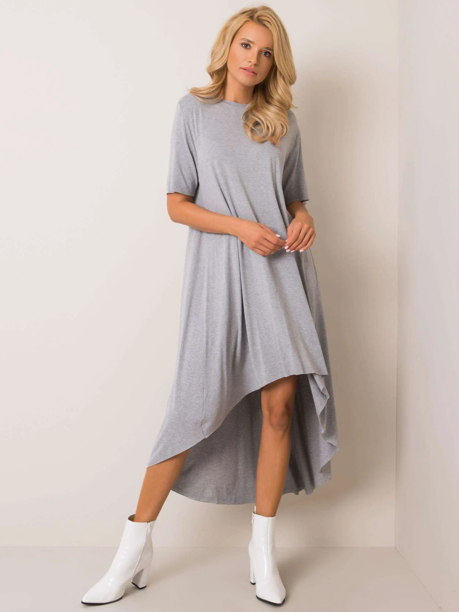 Rochie Dama Midi, Rochie asimetrica, RUE PARIS, Gri de Vara - Image 4