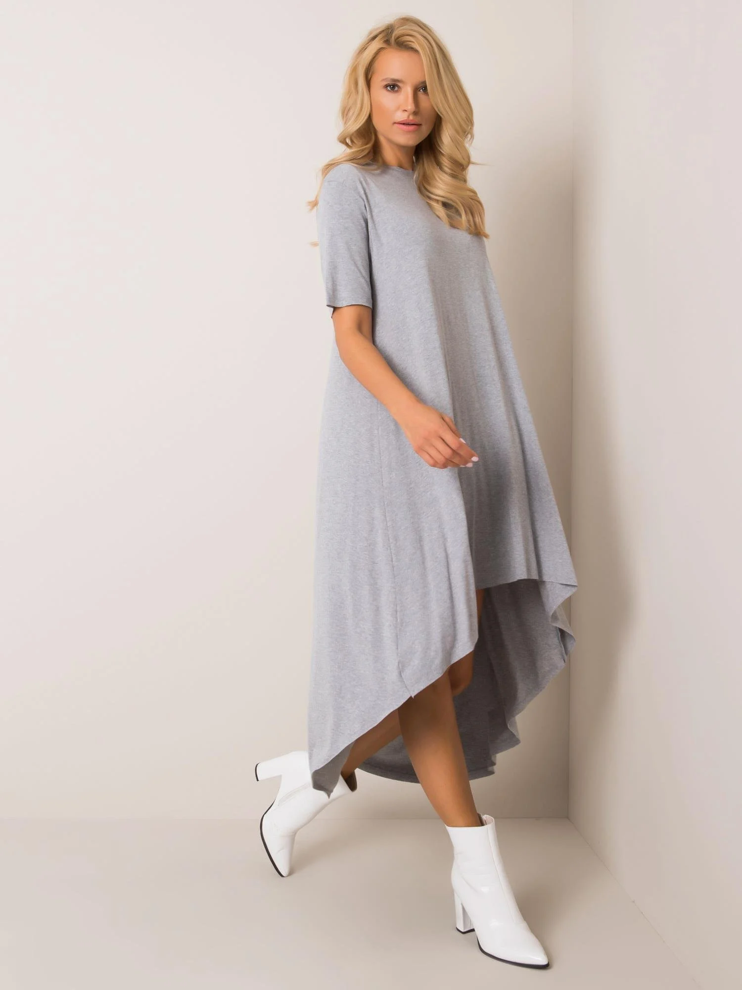 Rochie Dama Midi, Rochie asimetrica, RUE PARIS, Gri de Vara - Image 3