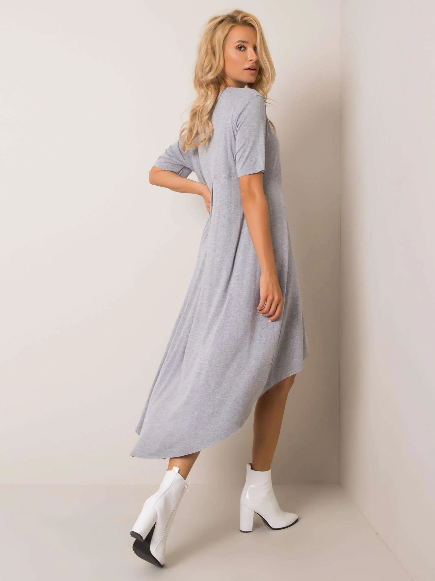 Rochie Dama Midi, Rochie asimetrica, RUE PARIS, Gri de Vara - Image 2