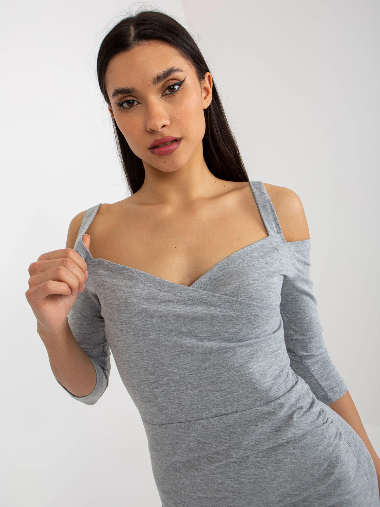 Rochie Dama Maneca 3/4, Petrecuta, Lily Rose, Gri de Vara - Image 5