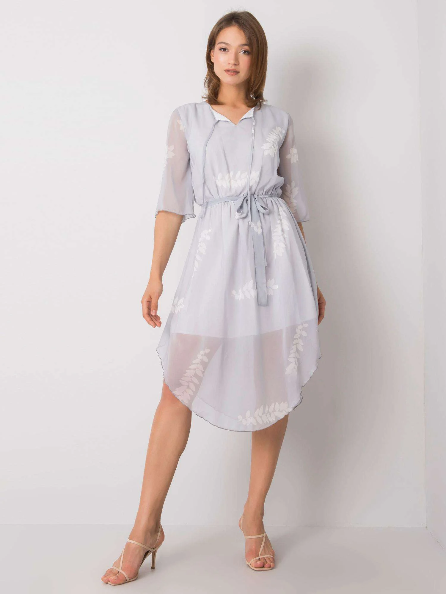 Rochie Dama Midi, Imprimat, LAKERTA, Gri Eleganta Office - imagine 3