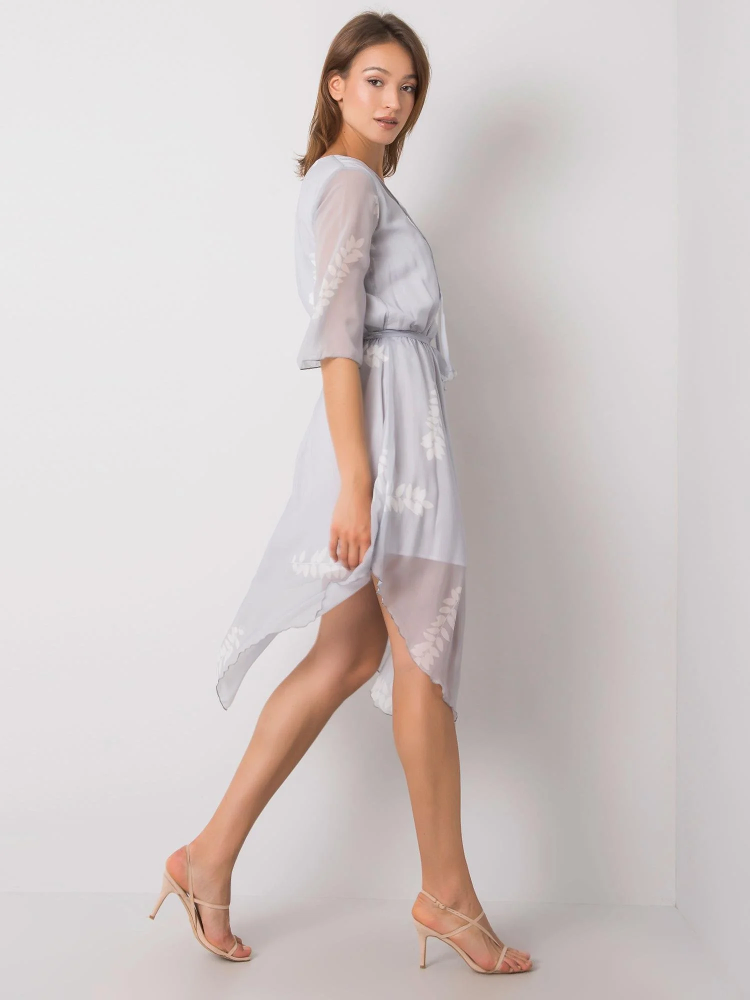 Rochie Dama Midi, Imprimat, LAKERTA, Gri Eleganta Office - imagine 2